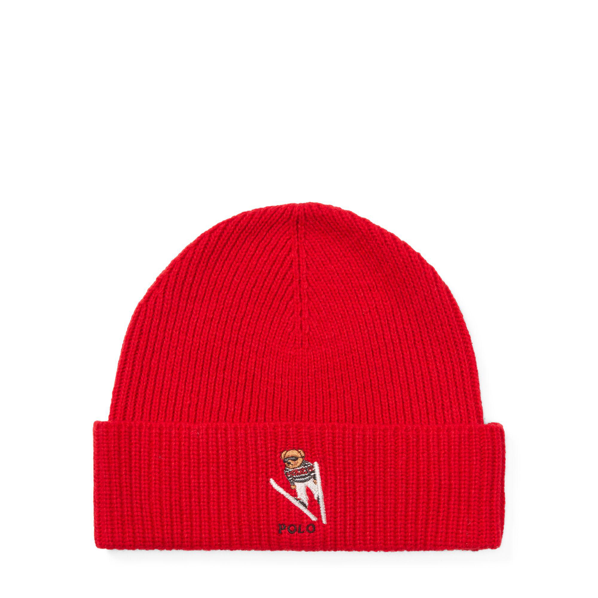 Ski Bear Knit Hat in Red for Men 