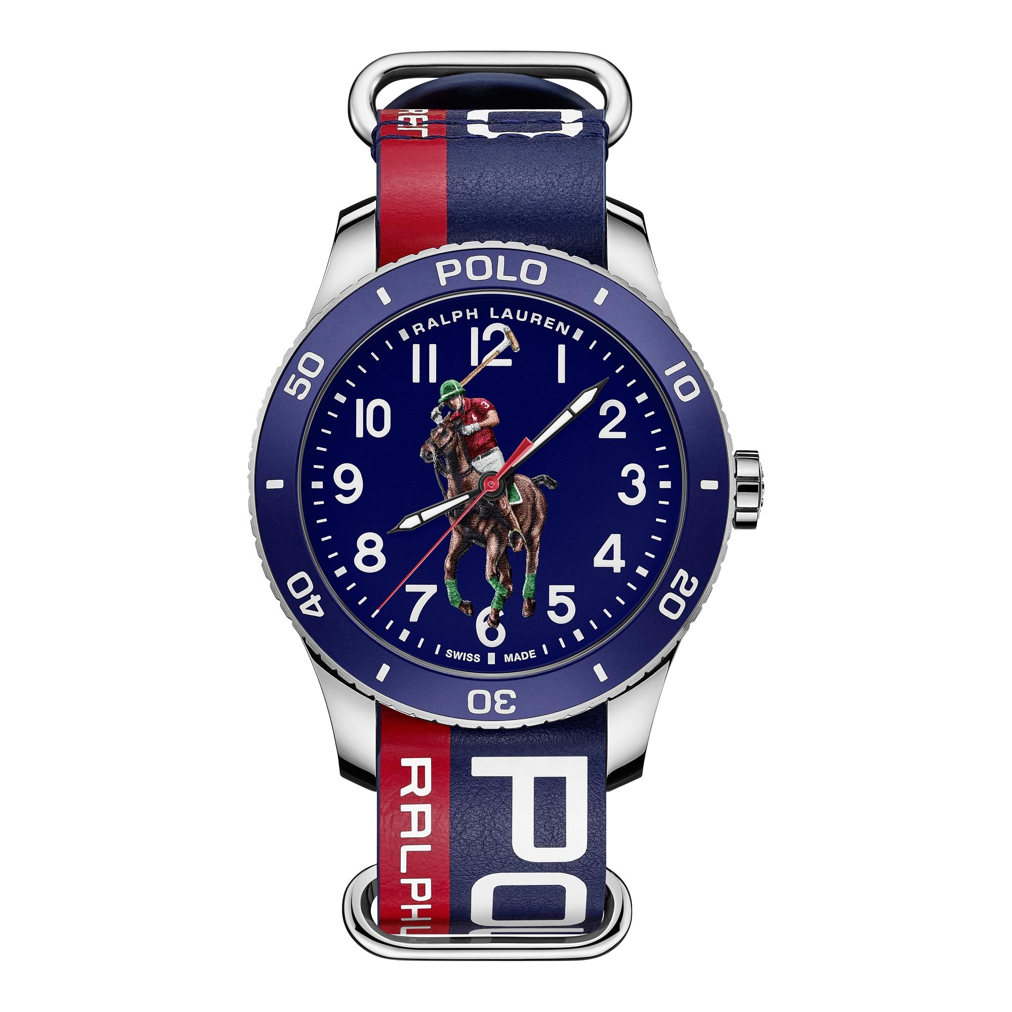 Polo Ralph Lauren Leather Polo Sport Watch Blue Dial for Men - Lyst