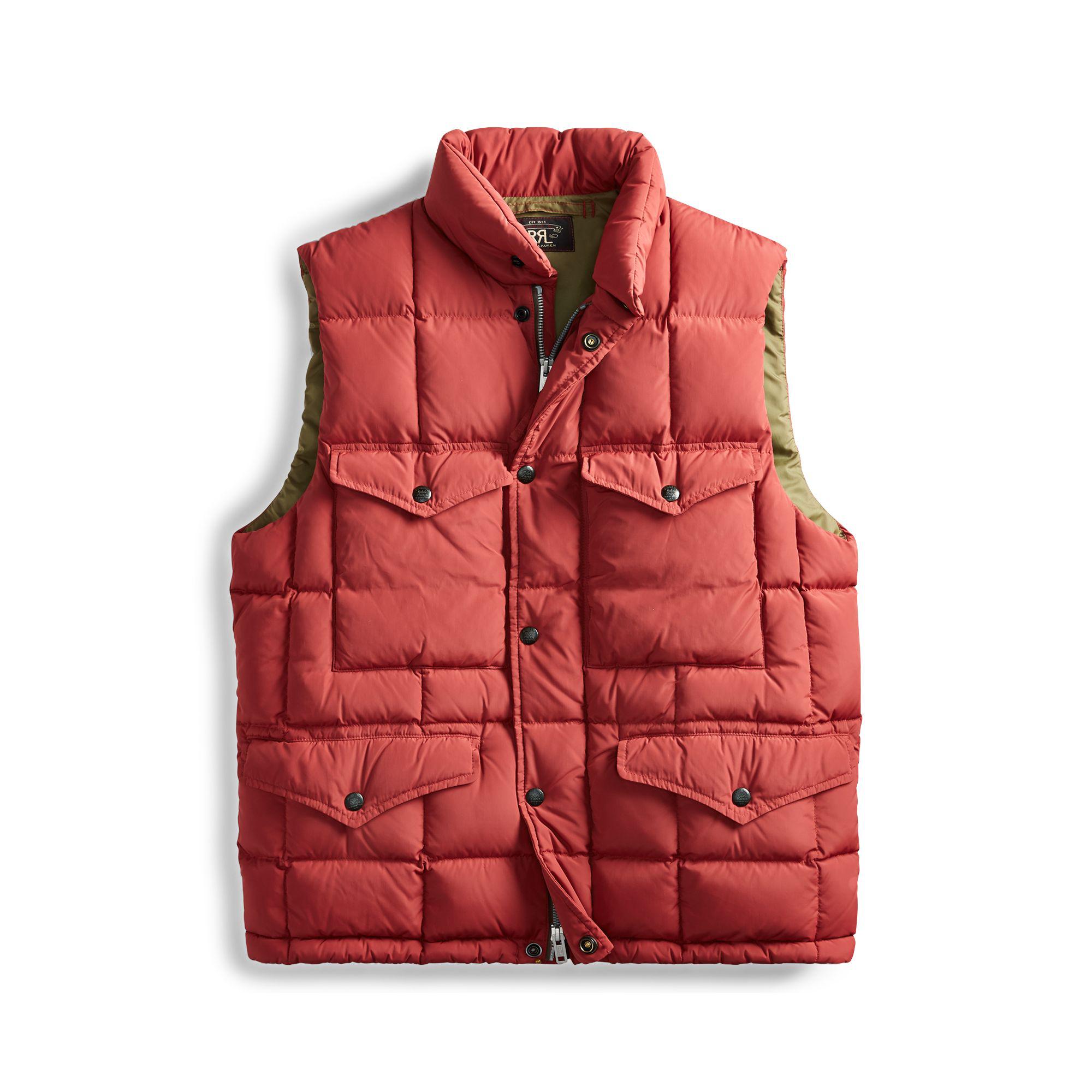 RRL Synthetic Quilted Down Vest in Red 