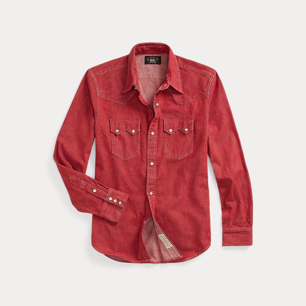 Chemise Western Homme RRL – Coupe Slim – Taille M – Coton Léger – Coral/Orange
