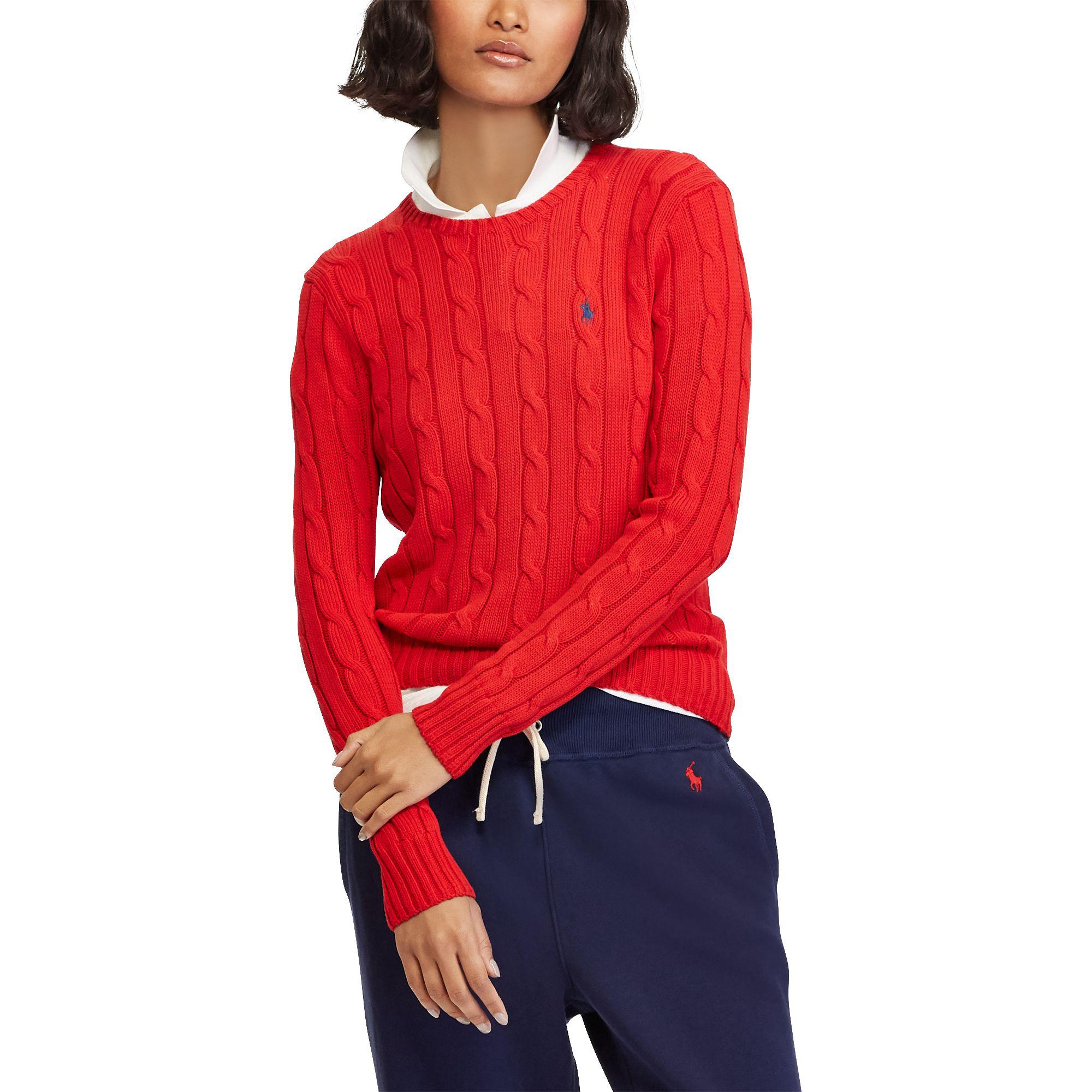 Polo Ralph Lauren Cable-knit Cotton Sweater in Bright Red (Red) | Lyst