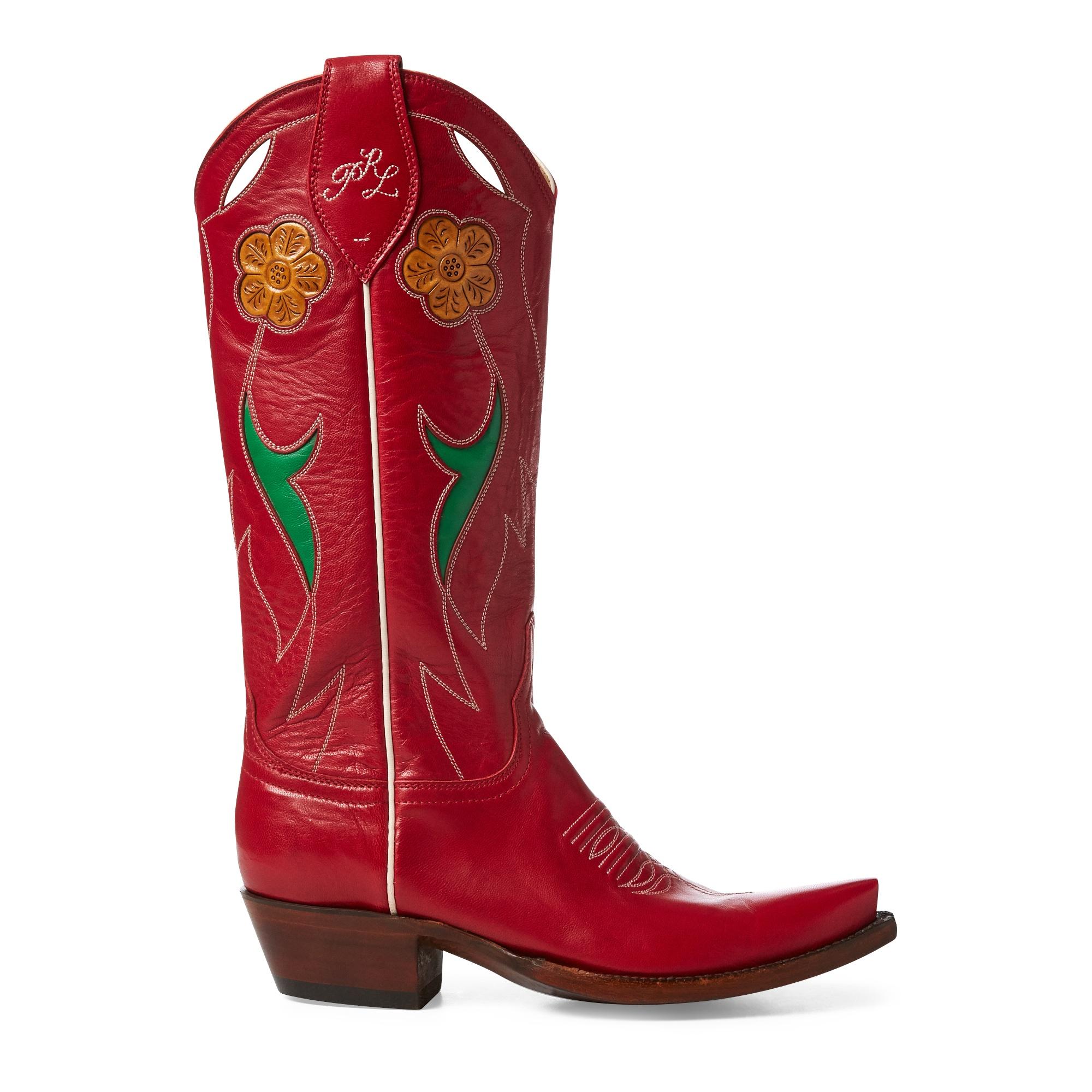 Ralph Lauren Selene Leather Cowboy Boot in Red | Lyst