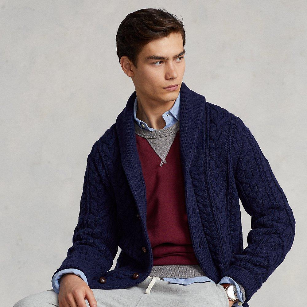 Ralph Lauren Aran-knit Wool-cashmere Shawl Cardigan in Blue for Men | Lyst