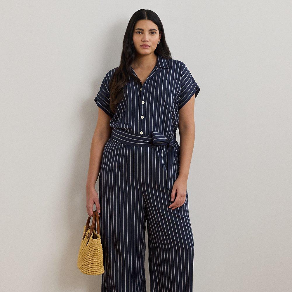 Ralph Lauren JUMPSUITS ストライプ NAVY New Ralph Lauren Women's Side-Stripe Crepe Jumpsuit 8 Navy