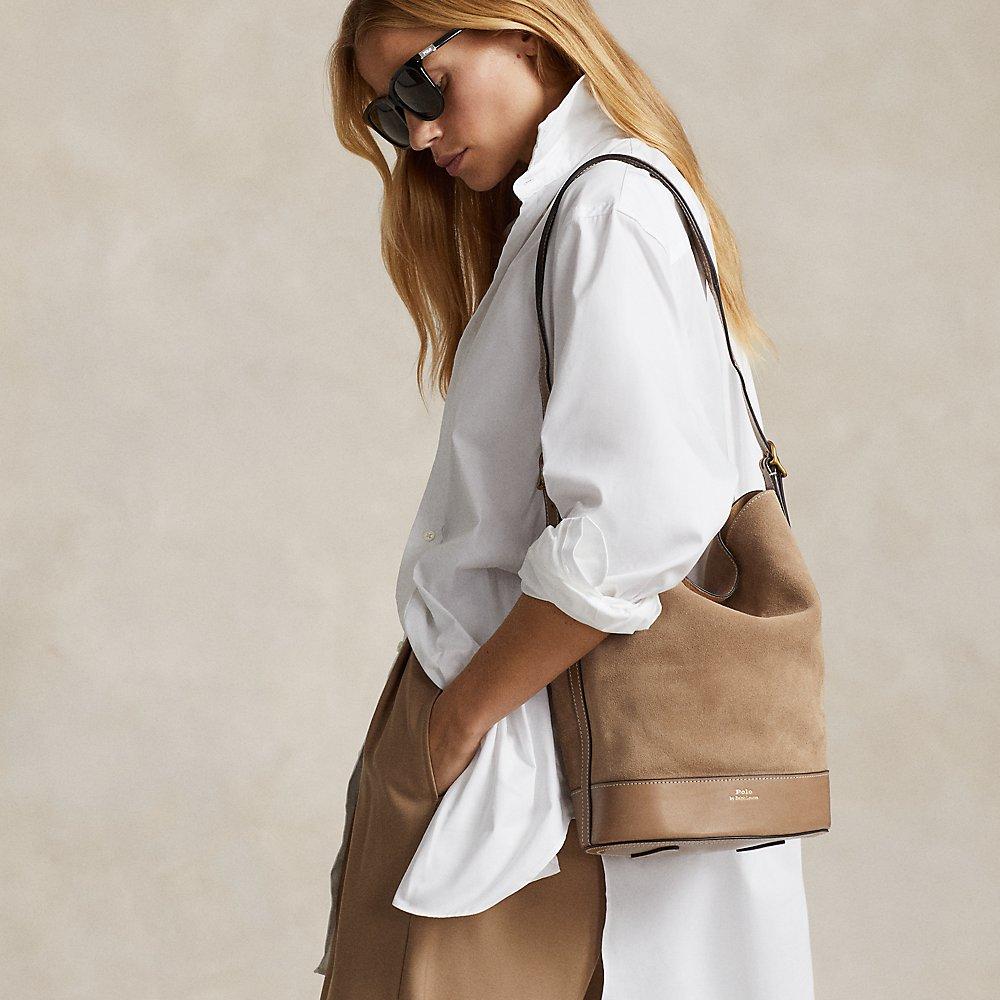 Sac seau Bellport moyen en daim Polo Ralph Lauren en coloris Blanc Lyst