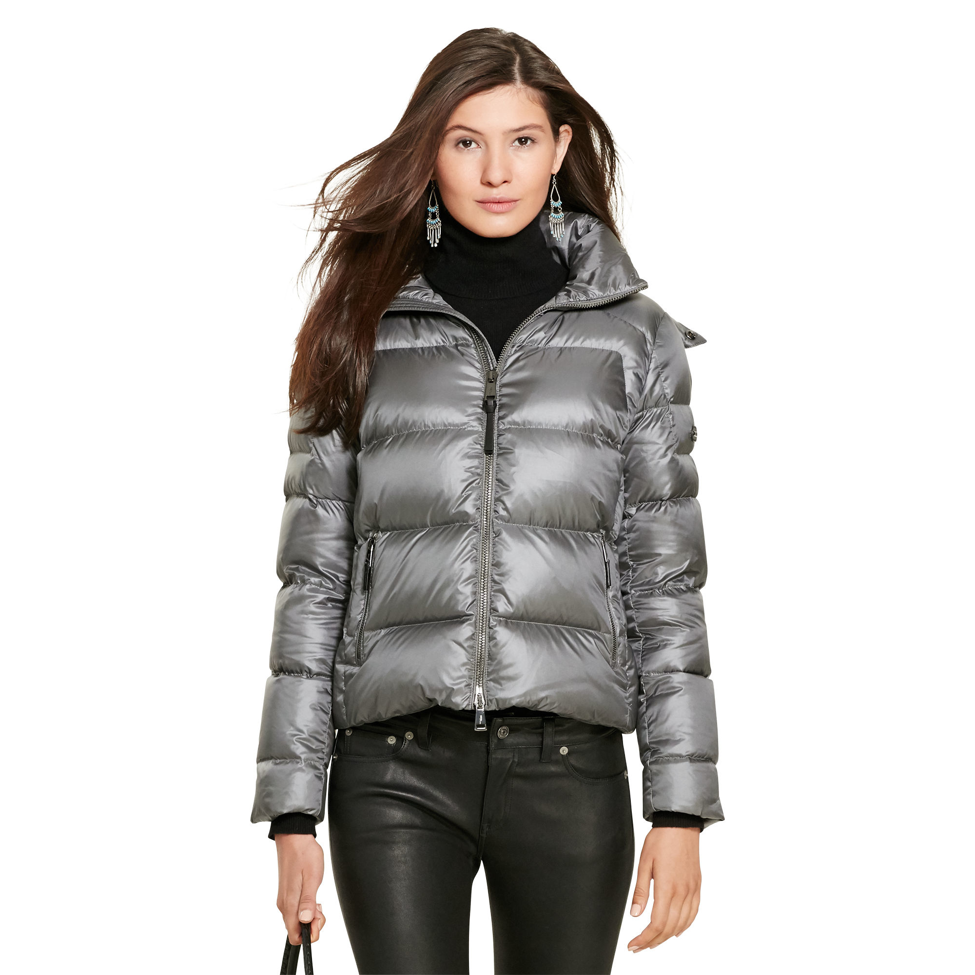 Polo Ralph Lauren Synthetic Hooded Down Jacket in Grey - Lyst