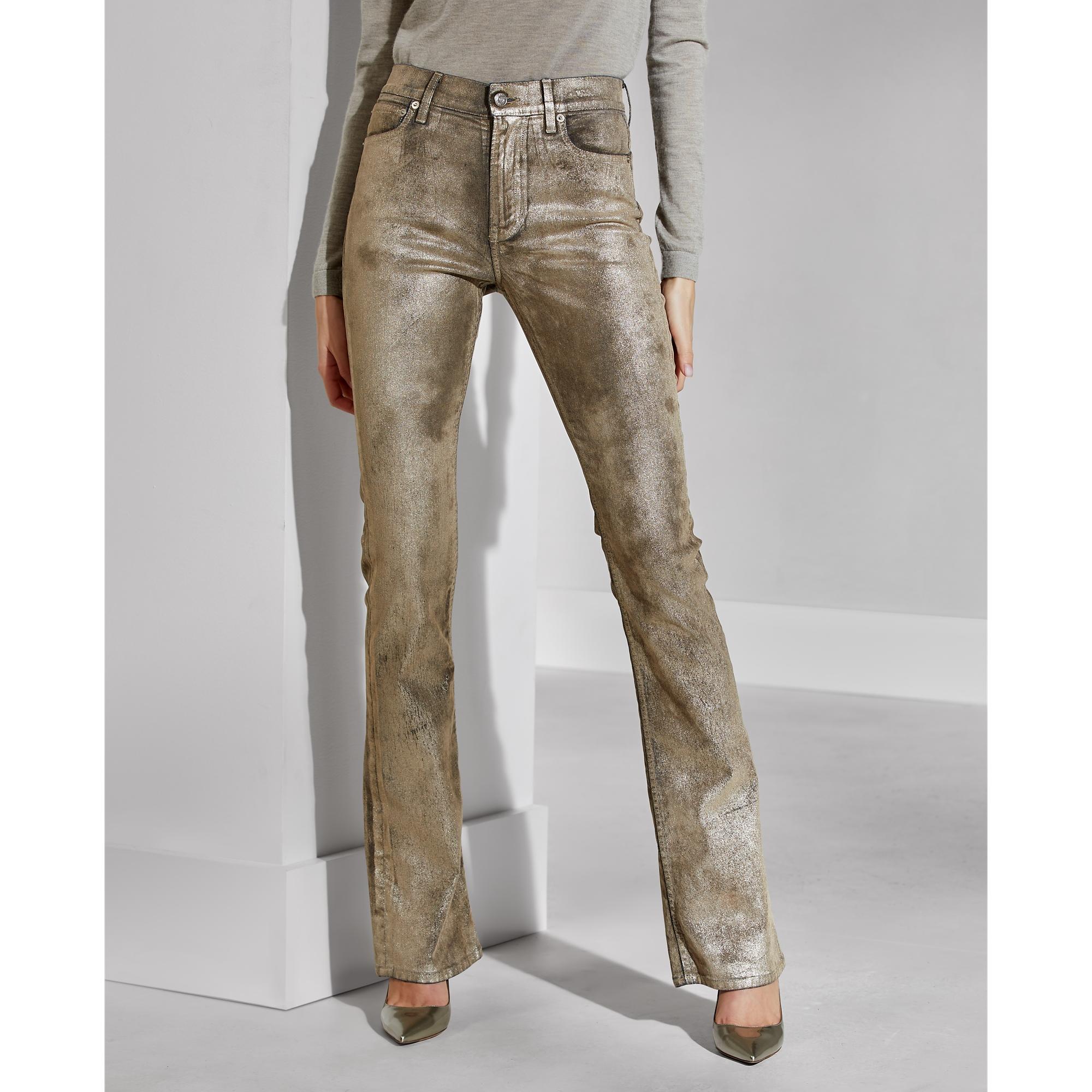 Ralph Lauren Leather 208 High-rise Bootcut Jeans in Gold (Metallic) | Lyst