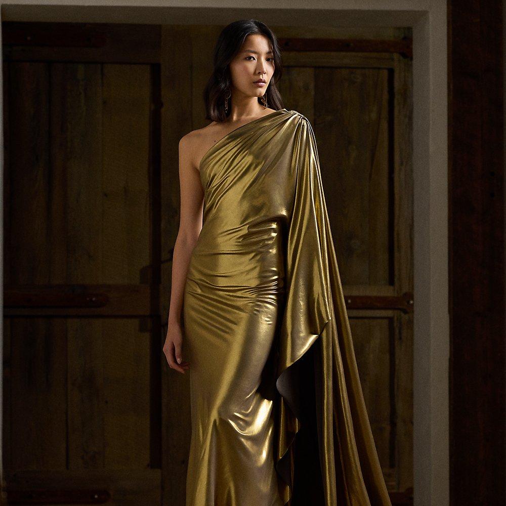 Ralph Lauren Jackeline Foiled Georgette Evening Dress in Brown Lyst