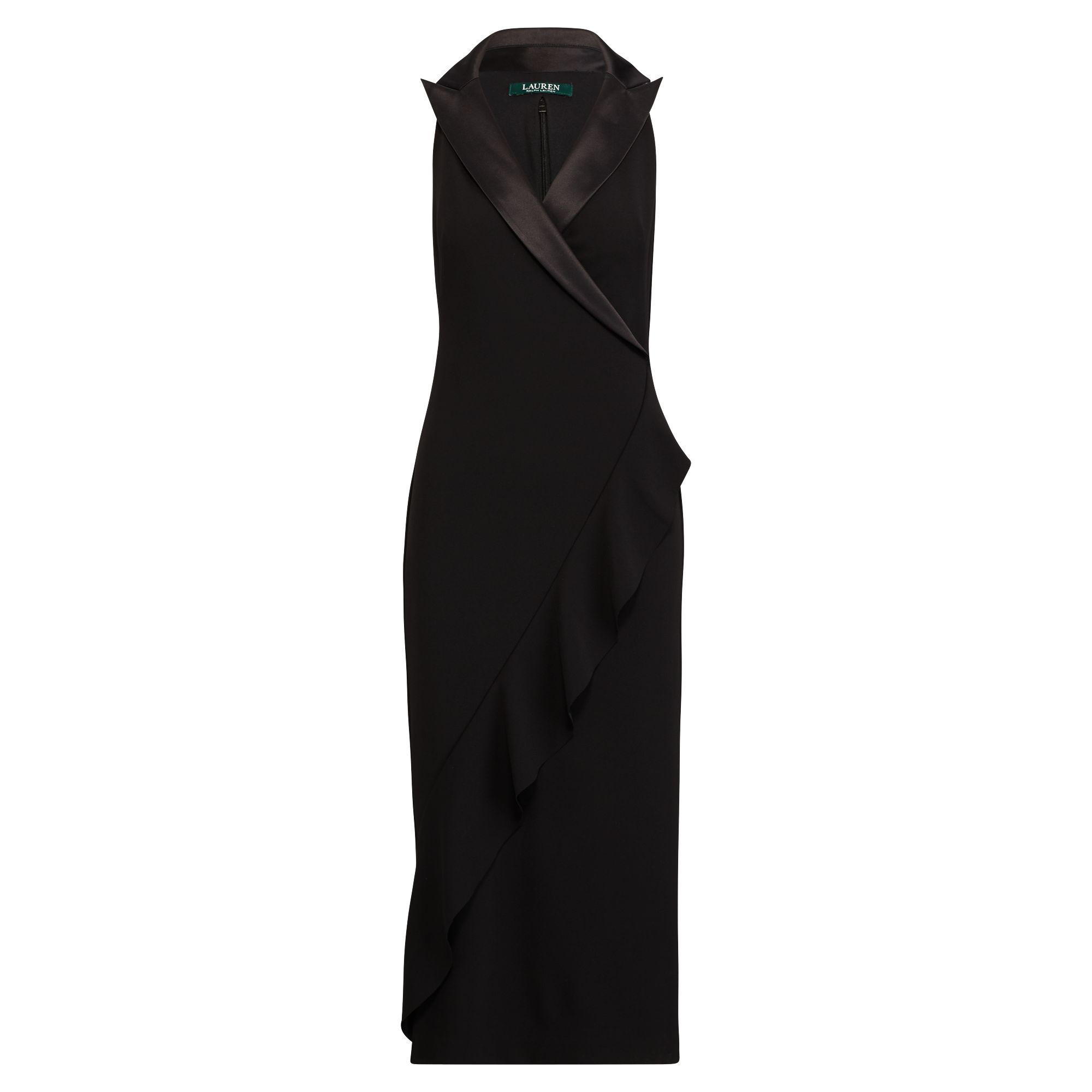 Ralph Lauren Satin Crepe Tuxedo Dress in Black/Black (Black) | Lyst