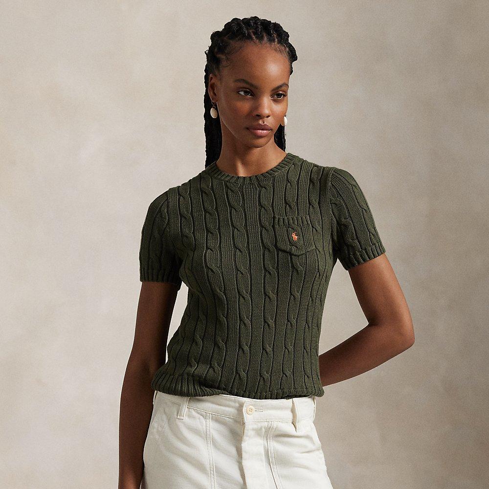 Ralph Lauren Cable-Knit Cotton Short-Sleeve Jumper in Green | Lyst