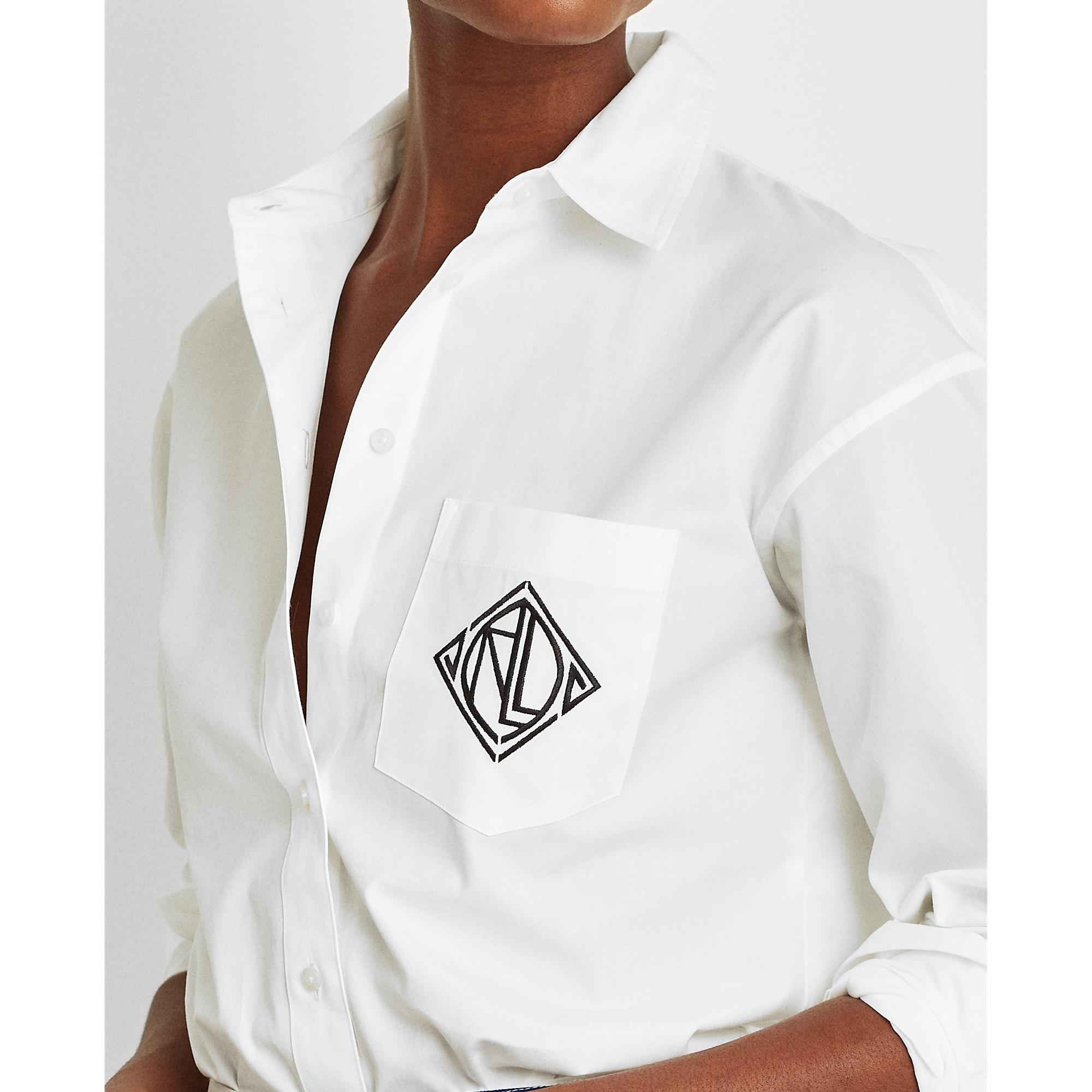 Ralph Lauren Logo Cotton Broadcloth Shirt in White | Lyst