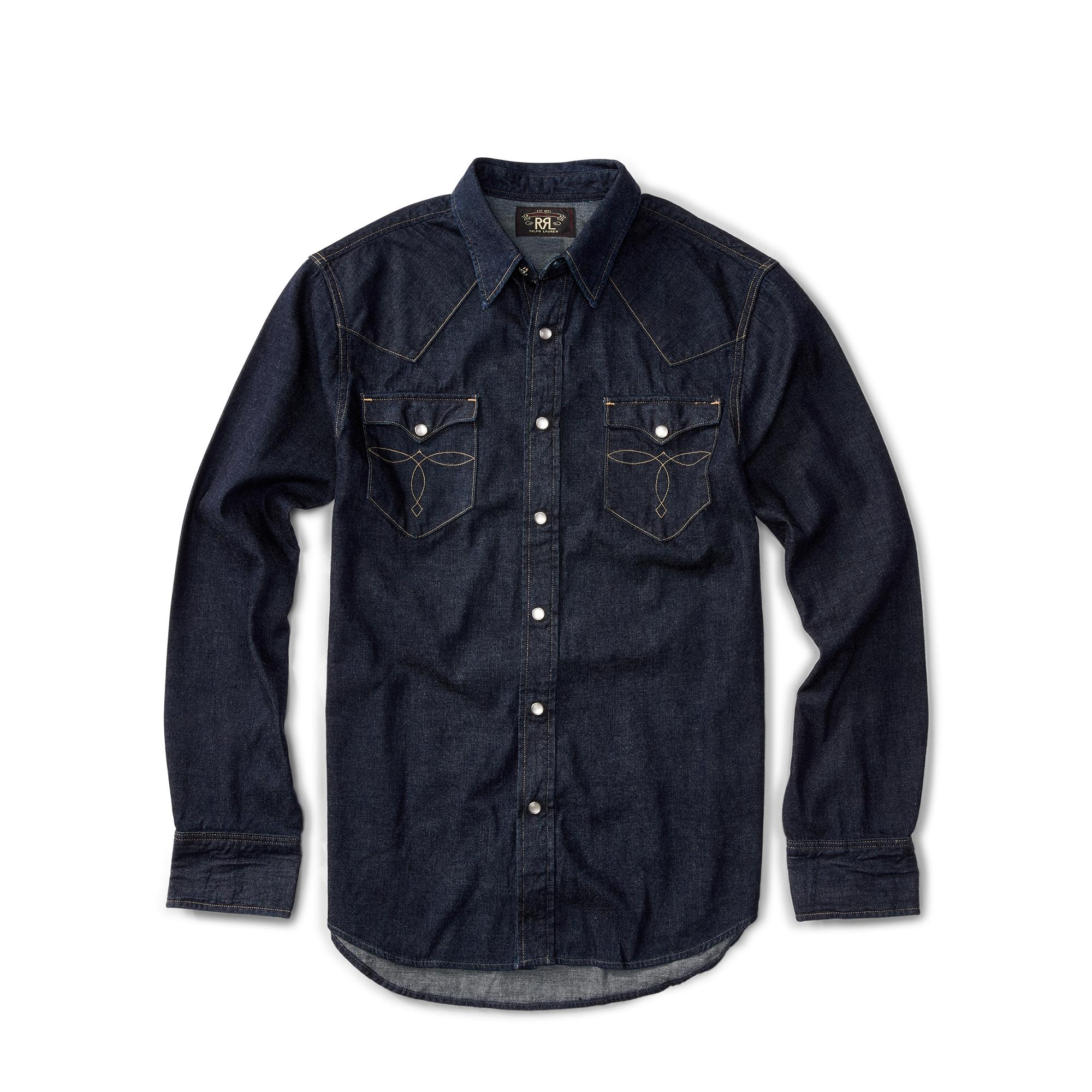 RRL Slim Fit Denim Western Shirt in 