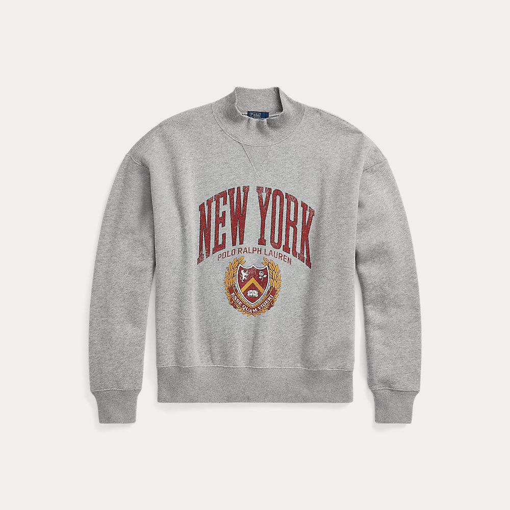 Ralph Lauren Logo Graphic Fleece Mockneck Sweatshirt in Grey