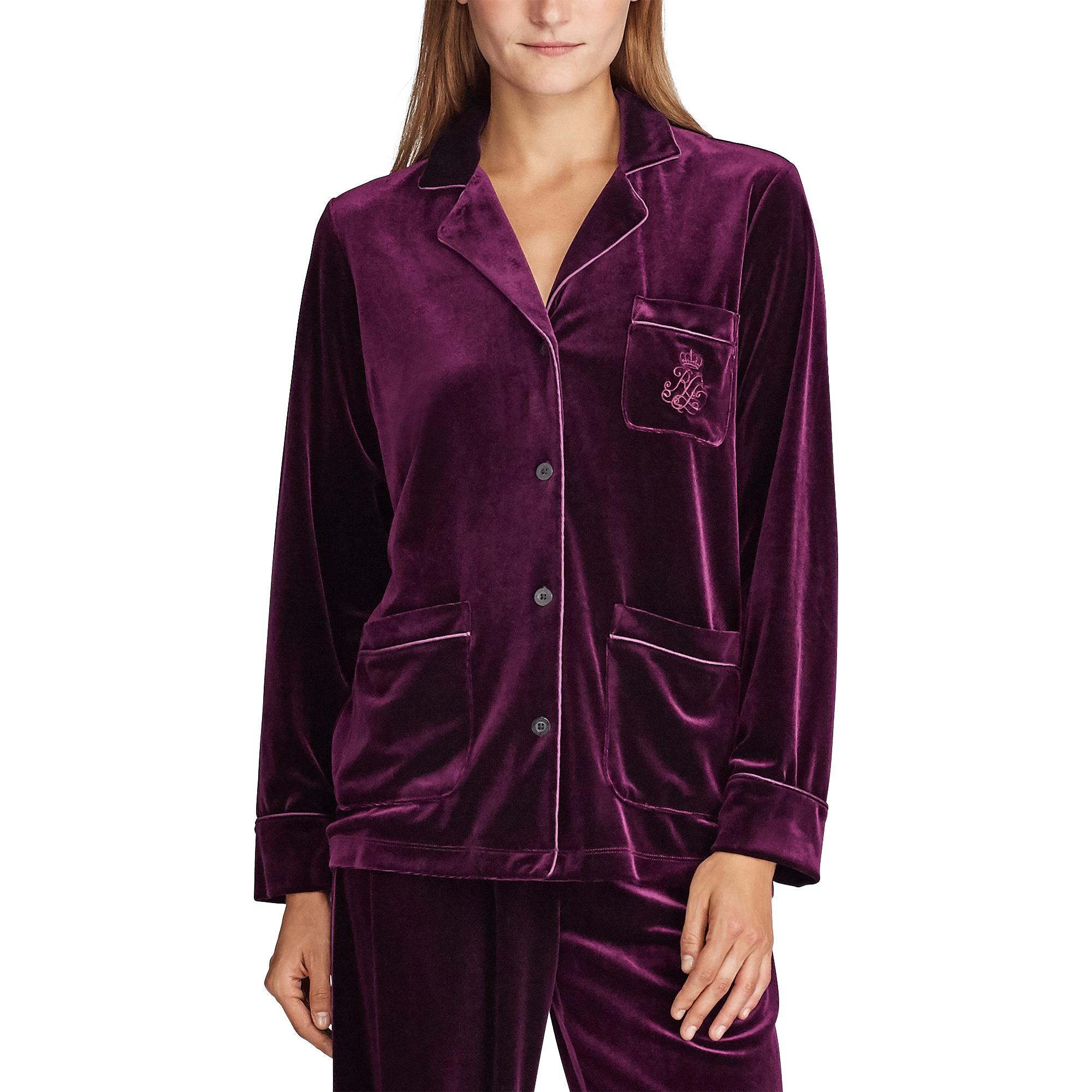 Ralph Lauren Embroidered Velvet Pajama Set in Purple - Lyst