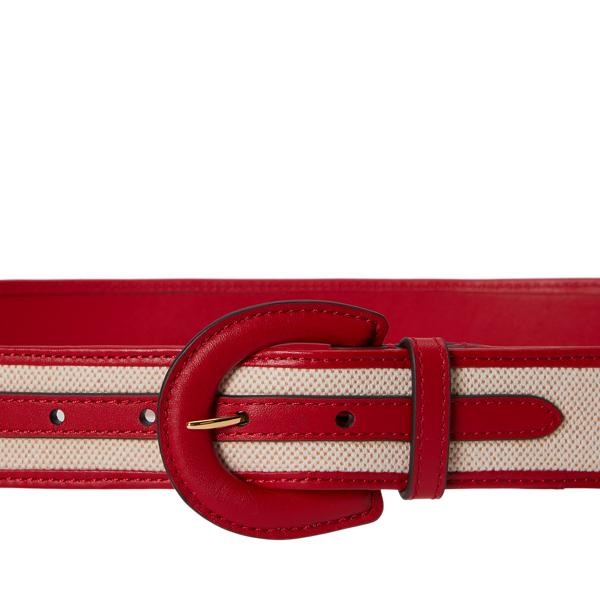 Ralph Lauren Crescent-Buckle Canvas-Leather Wide Belt in Red  display picture 1