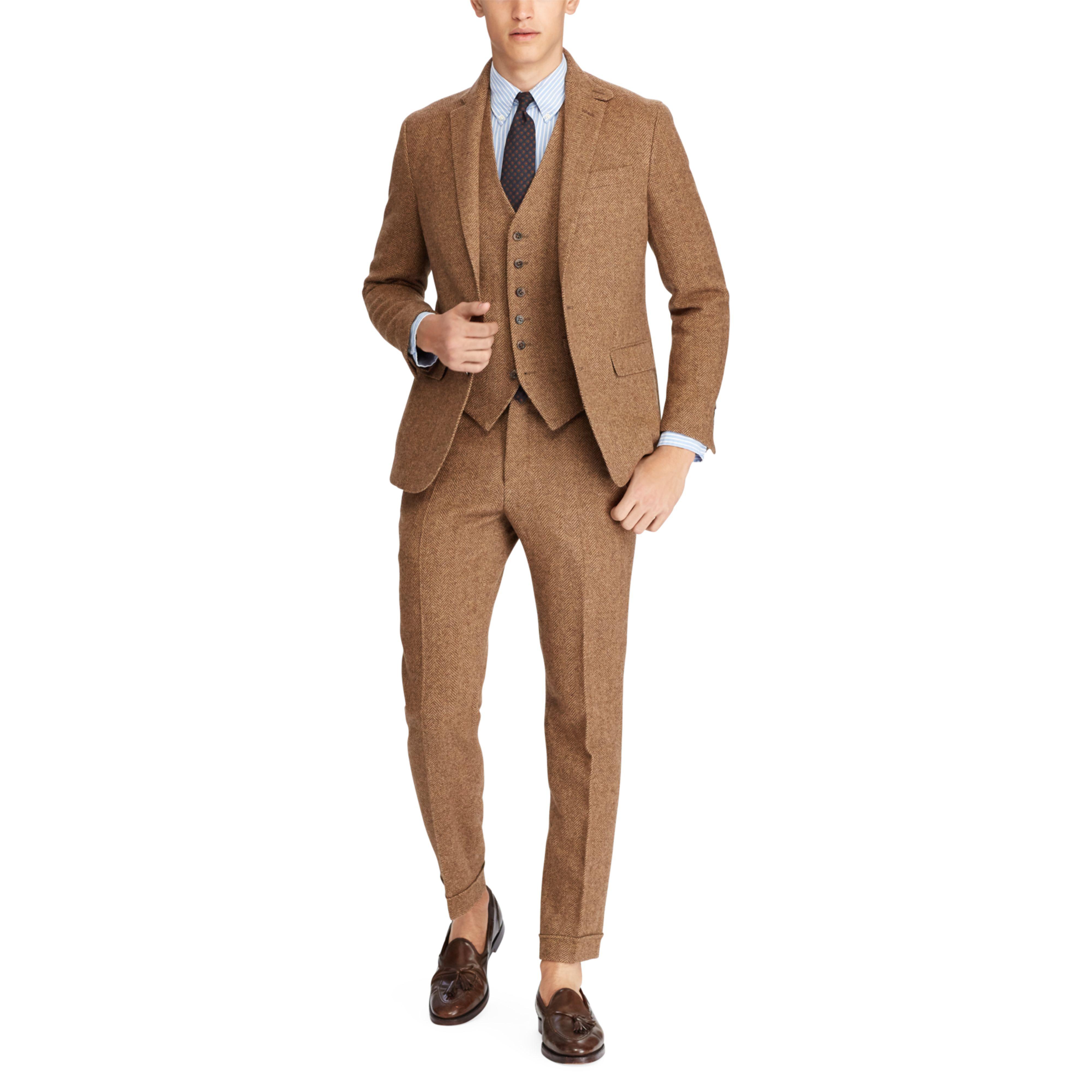 Polo Ralph Lauren Polo Herringbone Suit Trouser in Brown for Men | Lyst