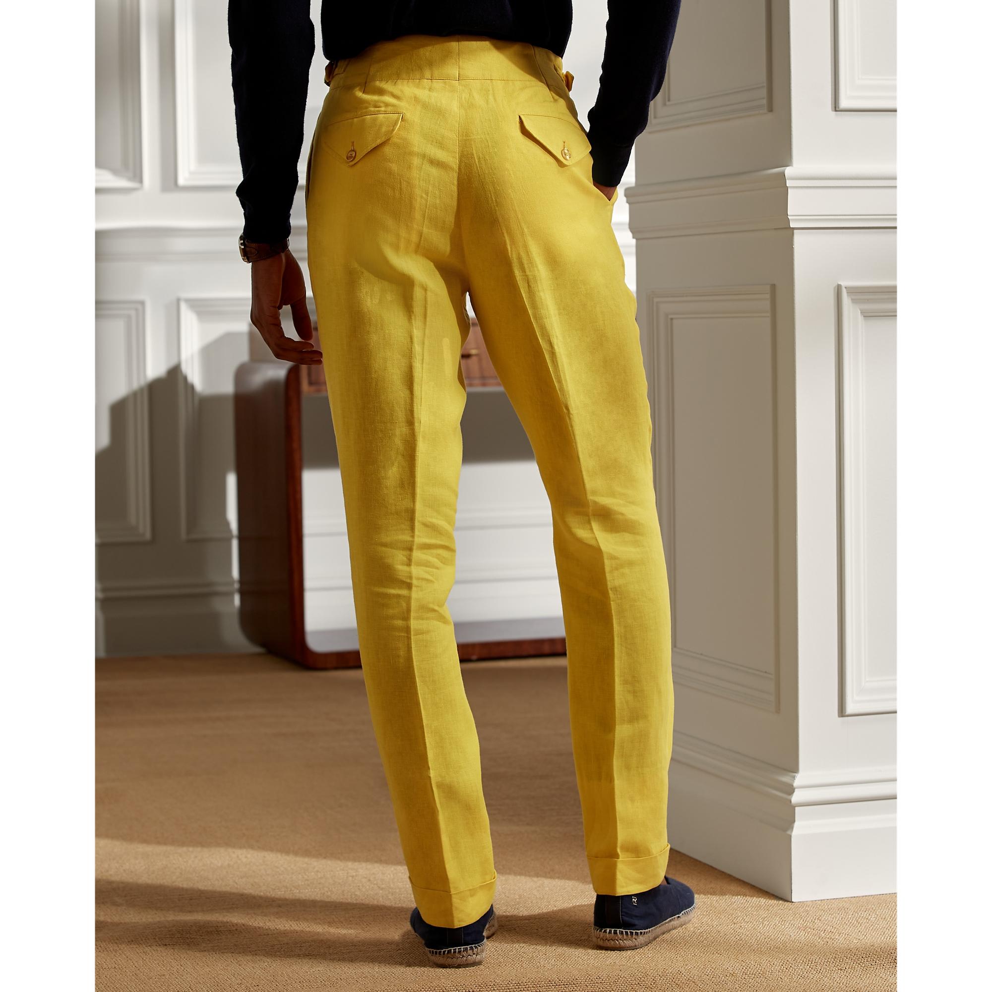 Ralph Lauren Purple Label Buckled Linen Trouser in Yellow for Men | Lyst