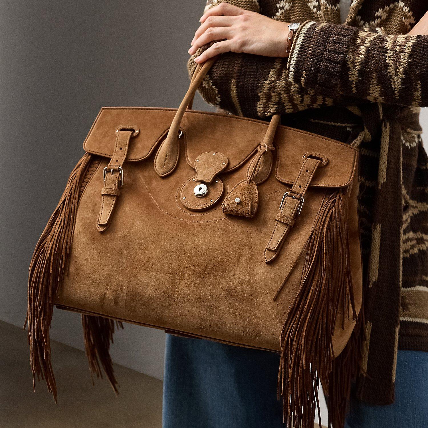 Ralph Lauren Soft Ricky 40 Fringe-Trim Calf-Suede Bag in Brown 