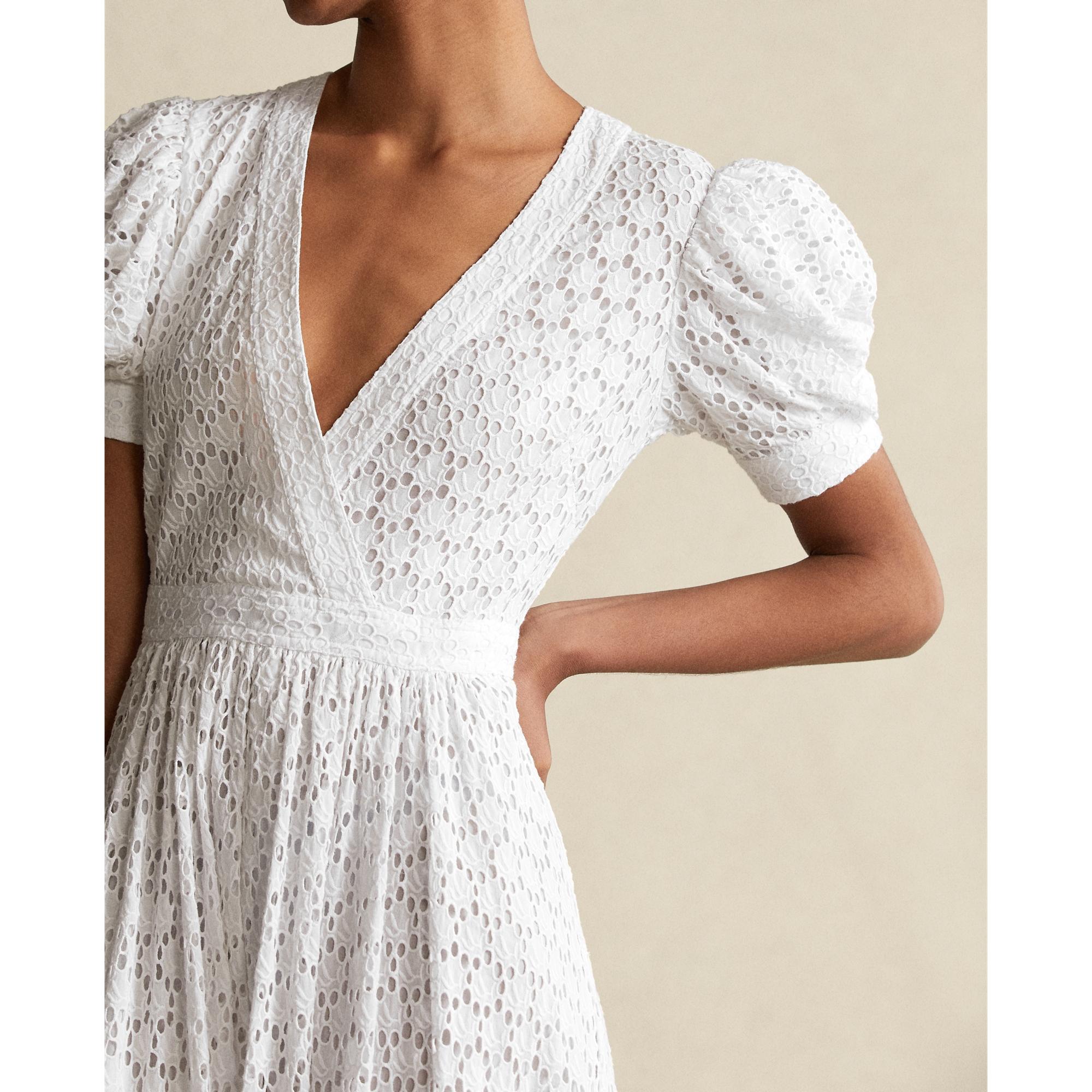 Ralph Lauren Eyelet Cotton A-line Dress in White | Lyst