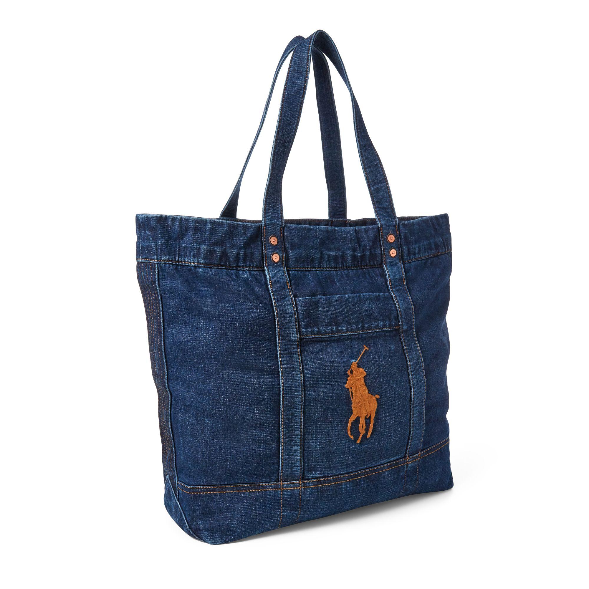 Polo Ralph Lauren Denim Big Pony Tote Bag in Navy (Blue) - Lyst