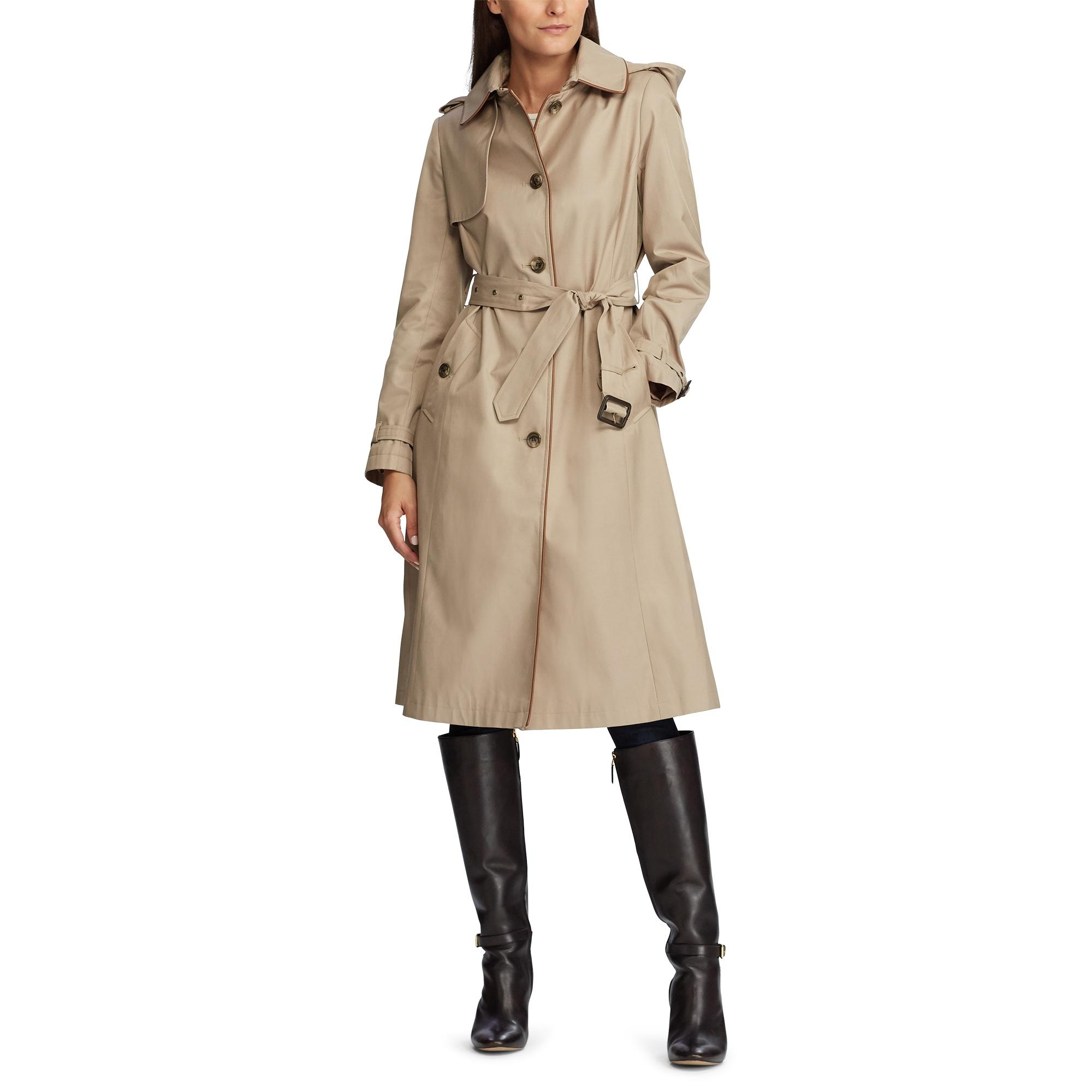 Ralph Lauren Cotton Hooded Trench Coat in Sand (Natural) | Lyst