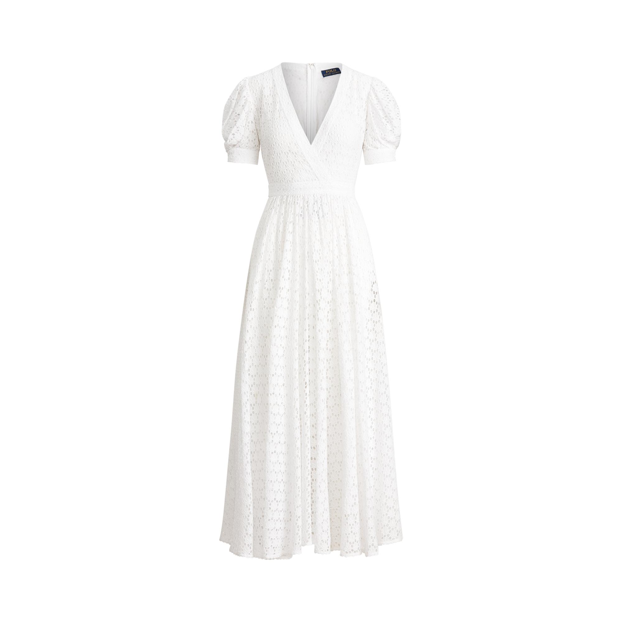 Ralph Lauren Eyelet Cotton A-line Dress in White | Lyst