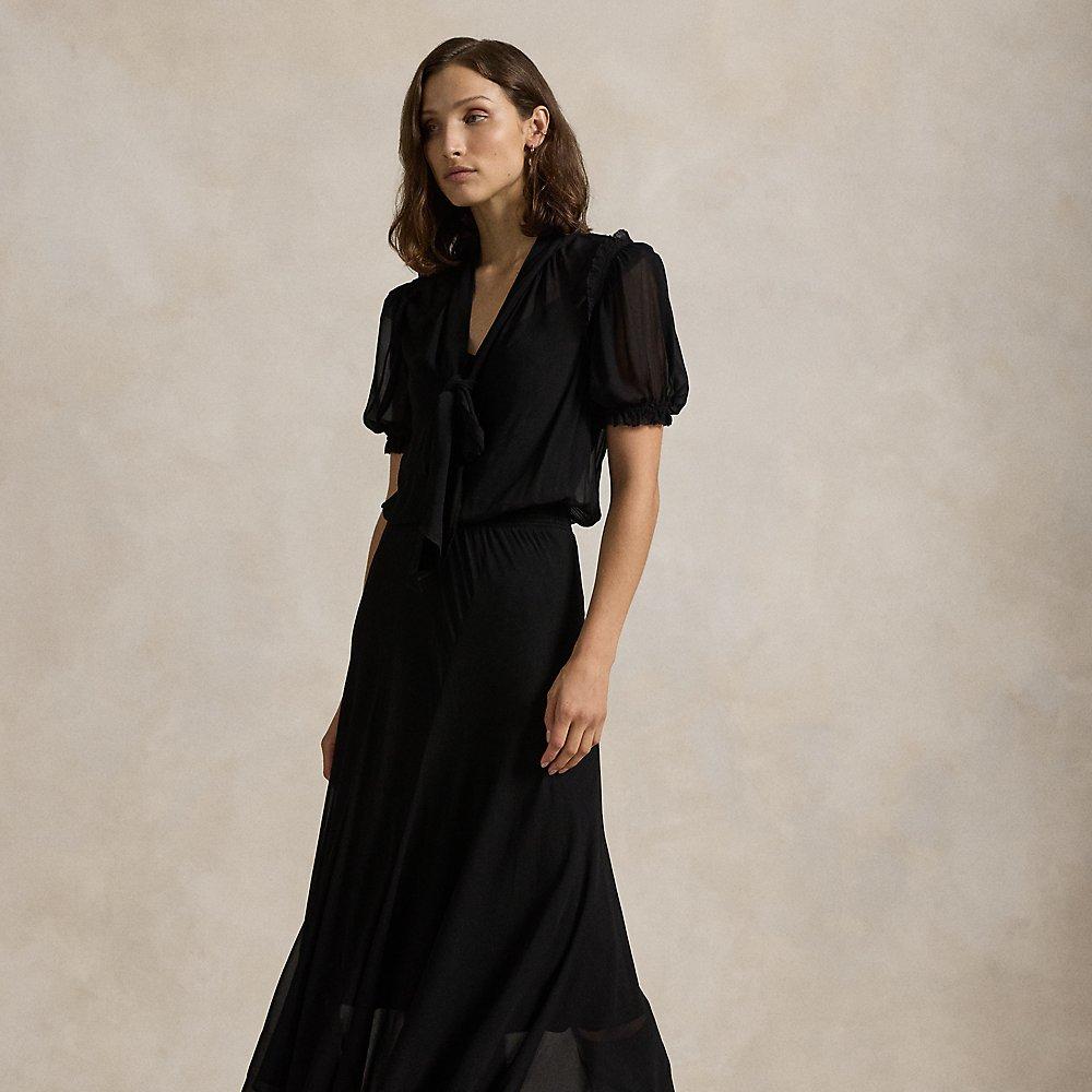 激安！Ralph Lauren 豪華ベルベット Velvet Tie-Neck Dress 黒 Lauren Ralph Lauren Tie-Neck Velvet Dress Womens 8 Black A