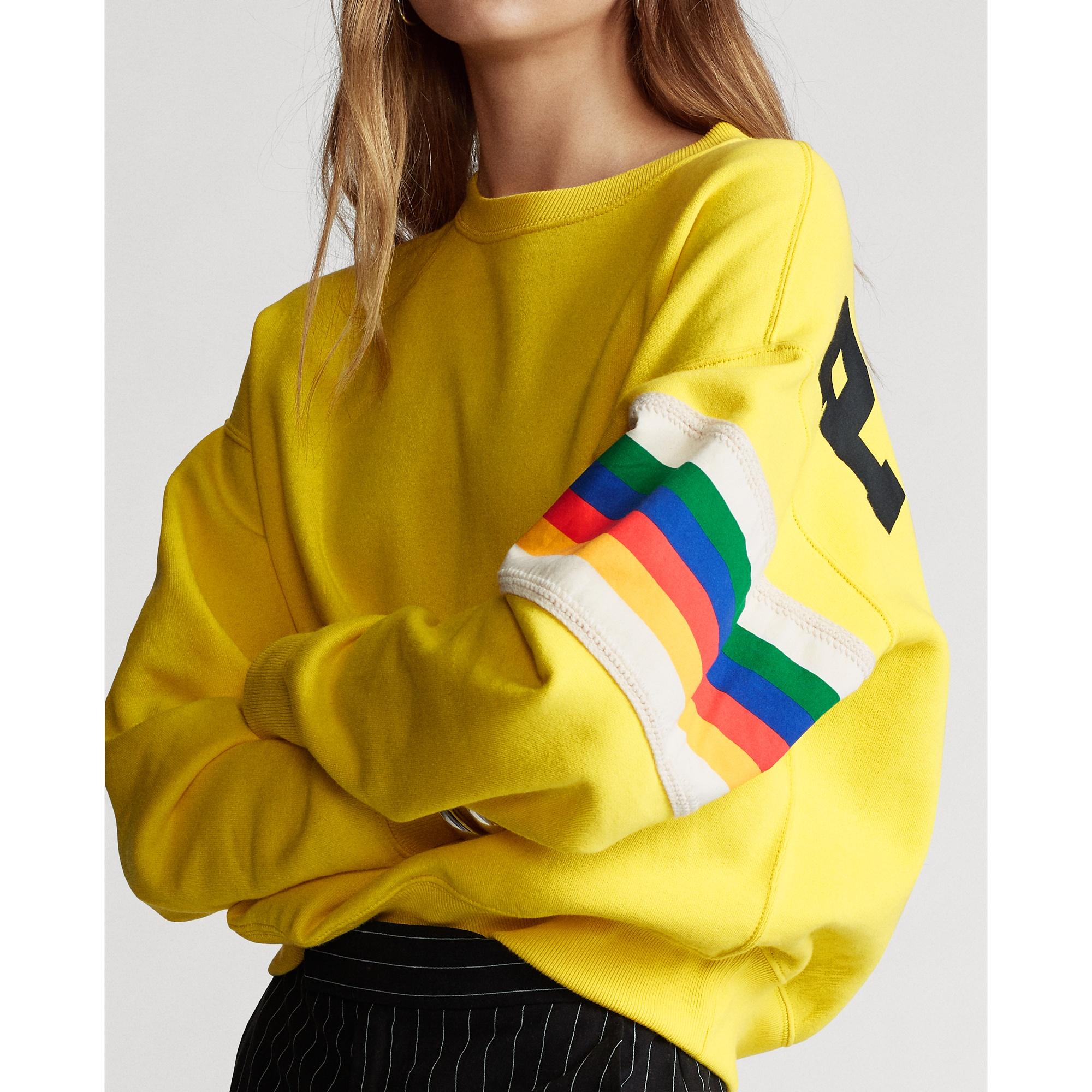 Polo Ralph Lauren Rainbow-trim Fleece Sweatshirt in Yellow | Lyst