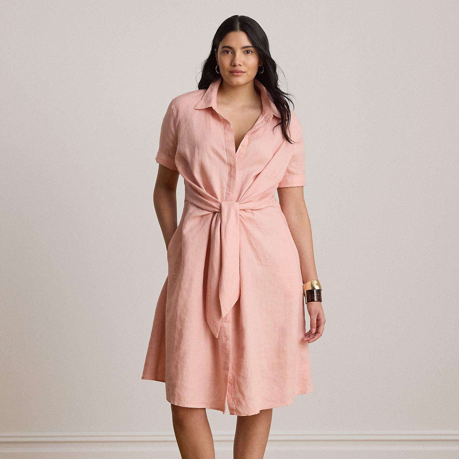 ralph lauren pink linen dress Polo Ralph Lauren Striped Linen Shirtdress in Pink