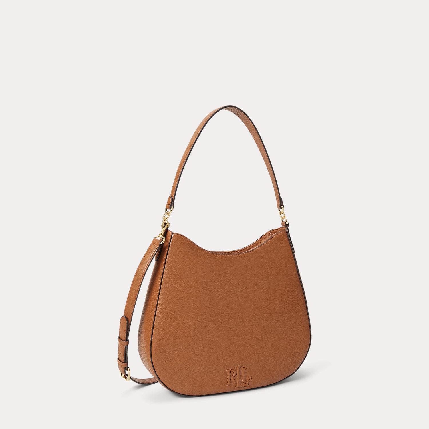 Ralph Lauren Pebbled Leather Large Adley Shoulder Bag in Brown 