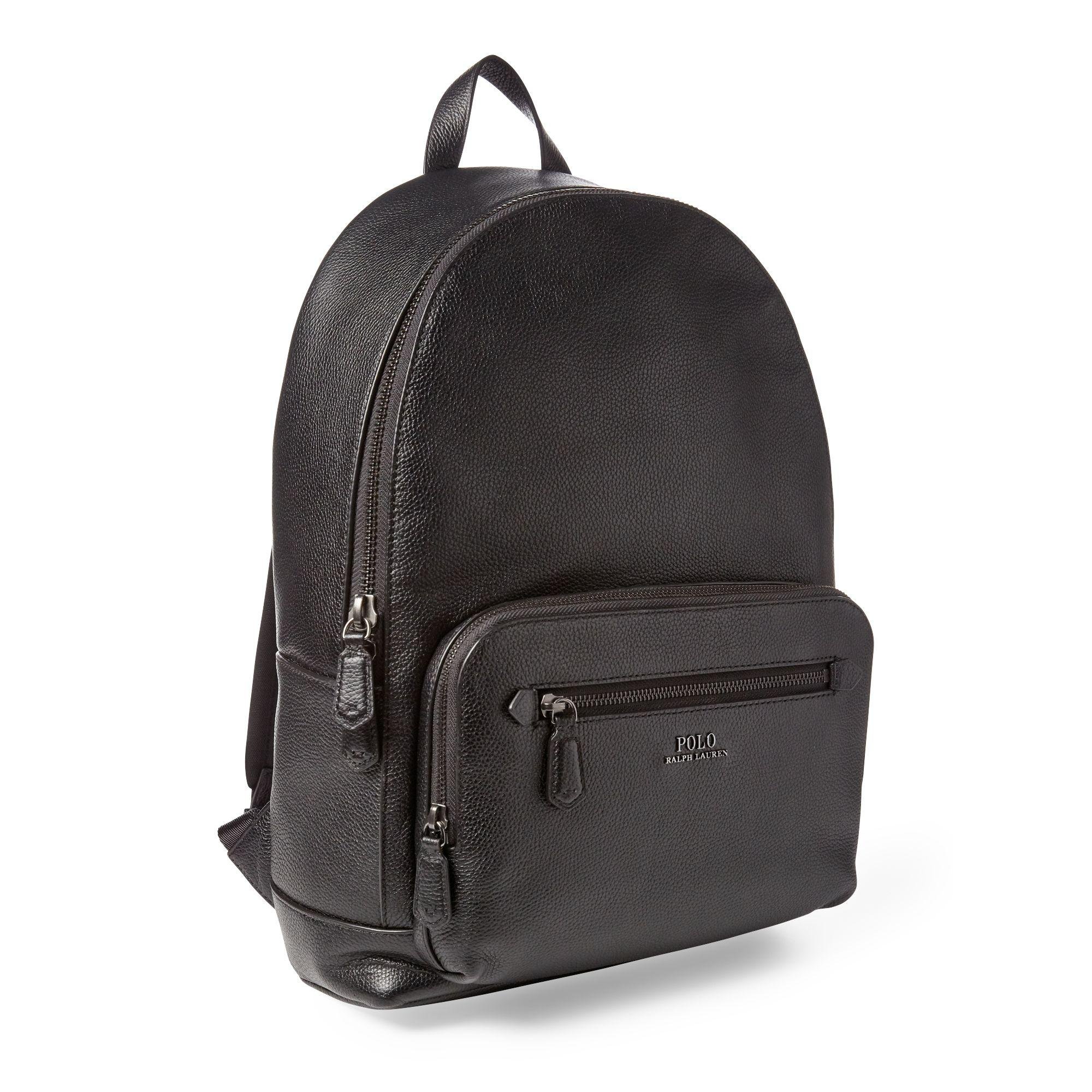 Polo Ralph Lauren Pebbled Leather Backpack in Black for Men | Lyst