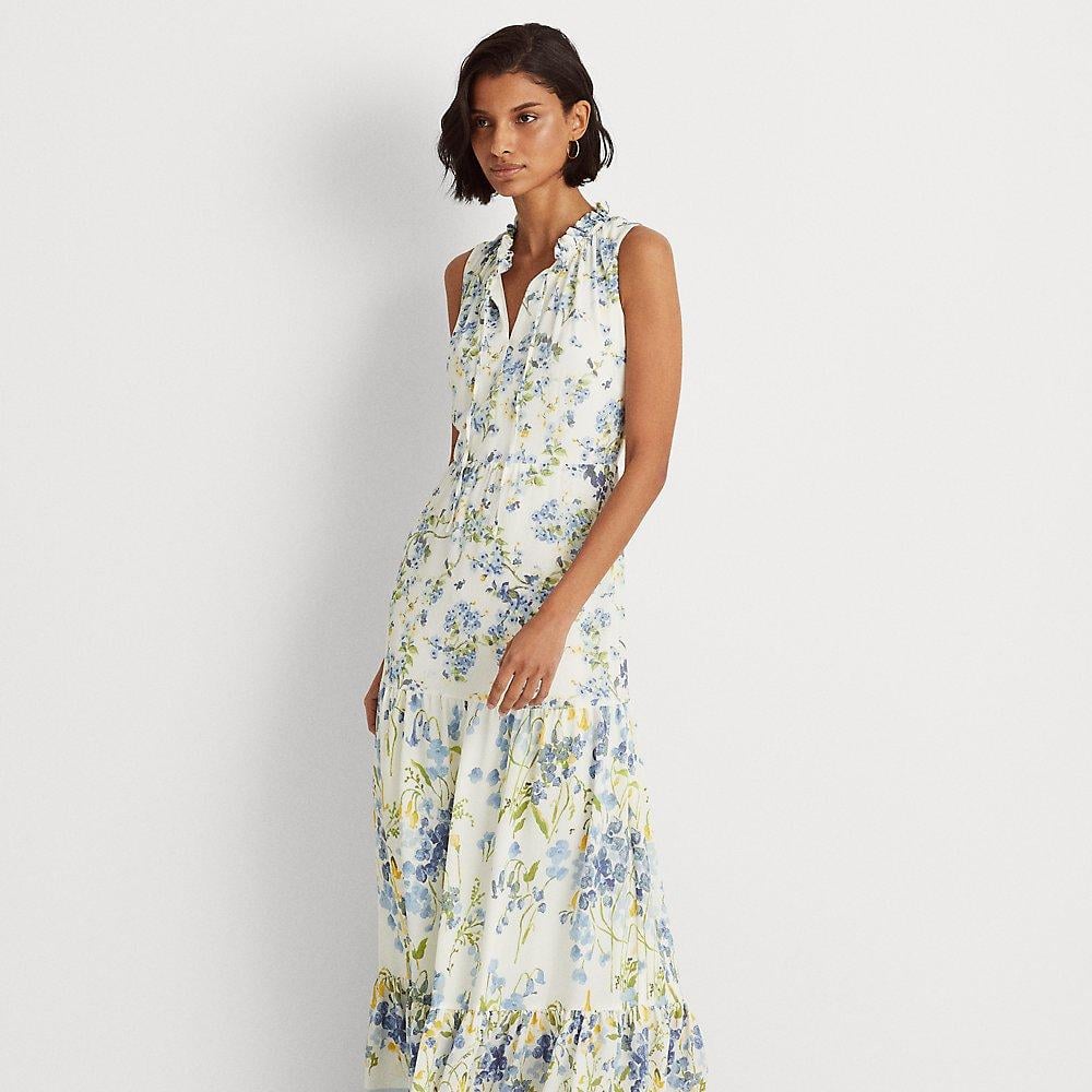 Ralph Lauren Synthetic Floral Crepe Sleeveless Maxidress in Blue | Lyst