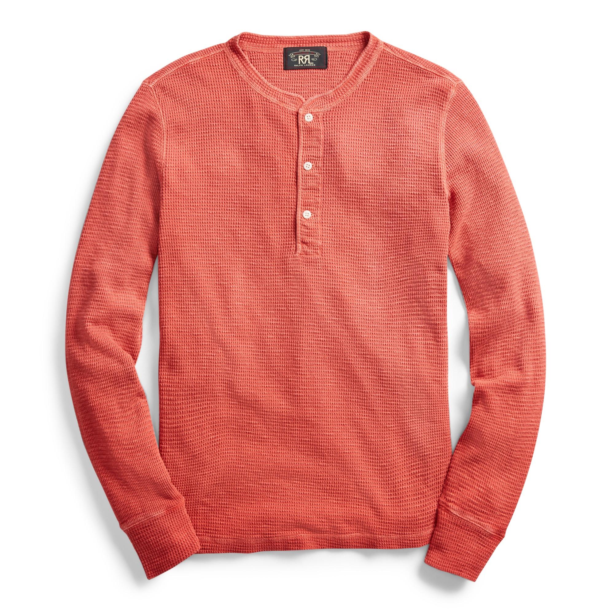 RRL Cotton Waffle-knit Henley Shirt in Red for Men - Lyst