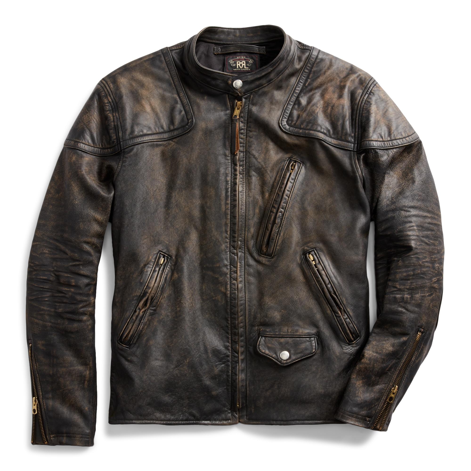 RRL Slim Fit Leather Moto Jacket in Black for Men - Lyst