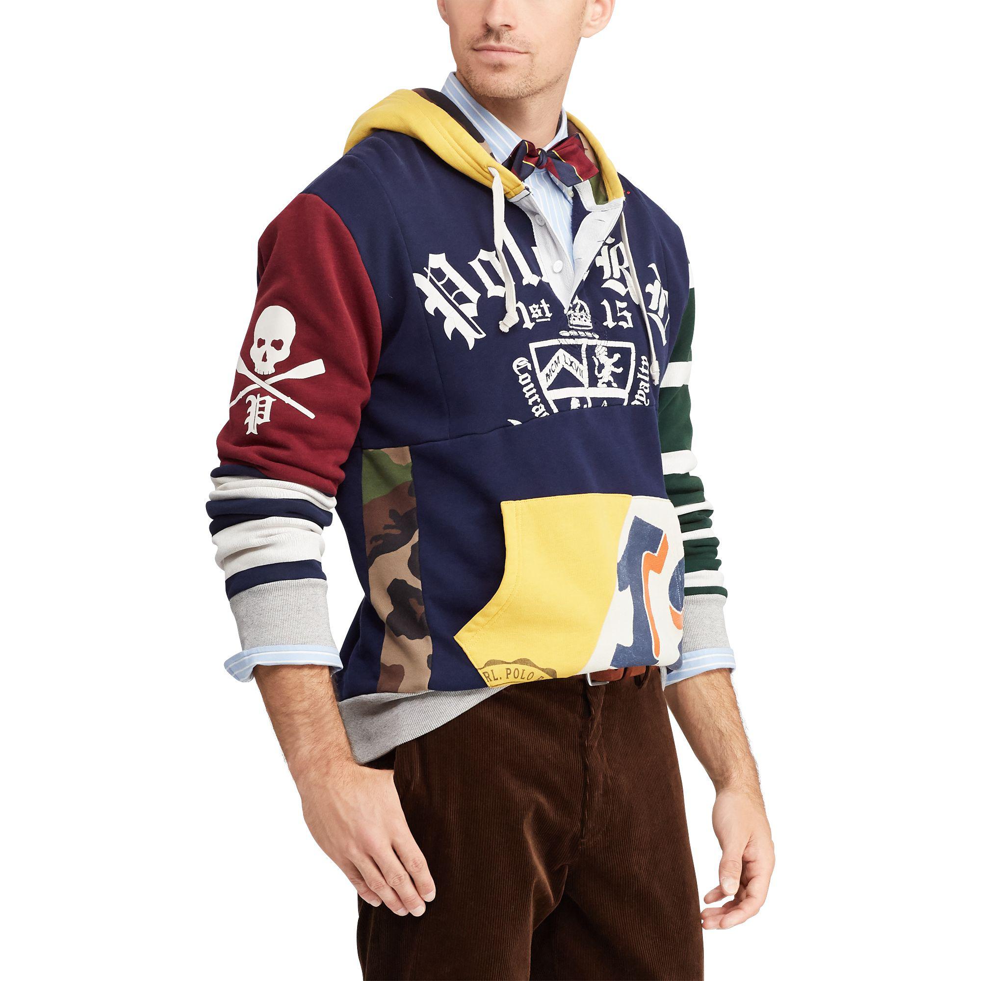 Polo Ralph Lauren Cotton Patchwork Rugby Hoodie in Blue for Men | Lyst