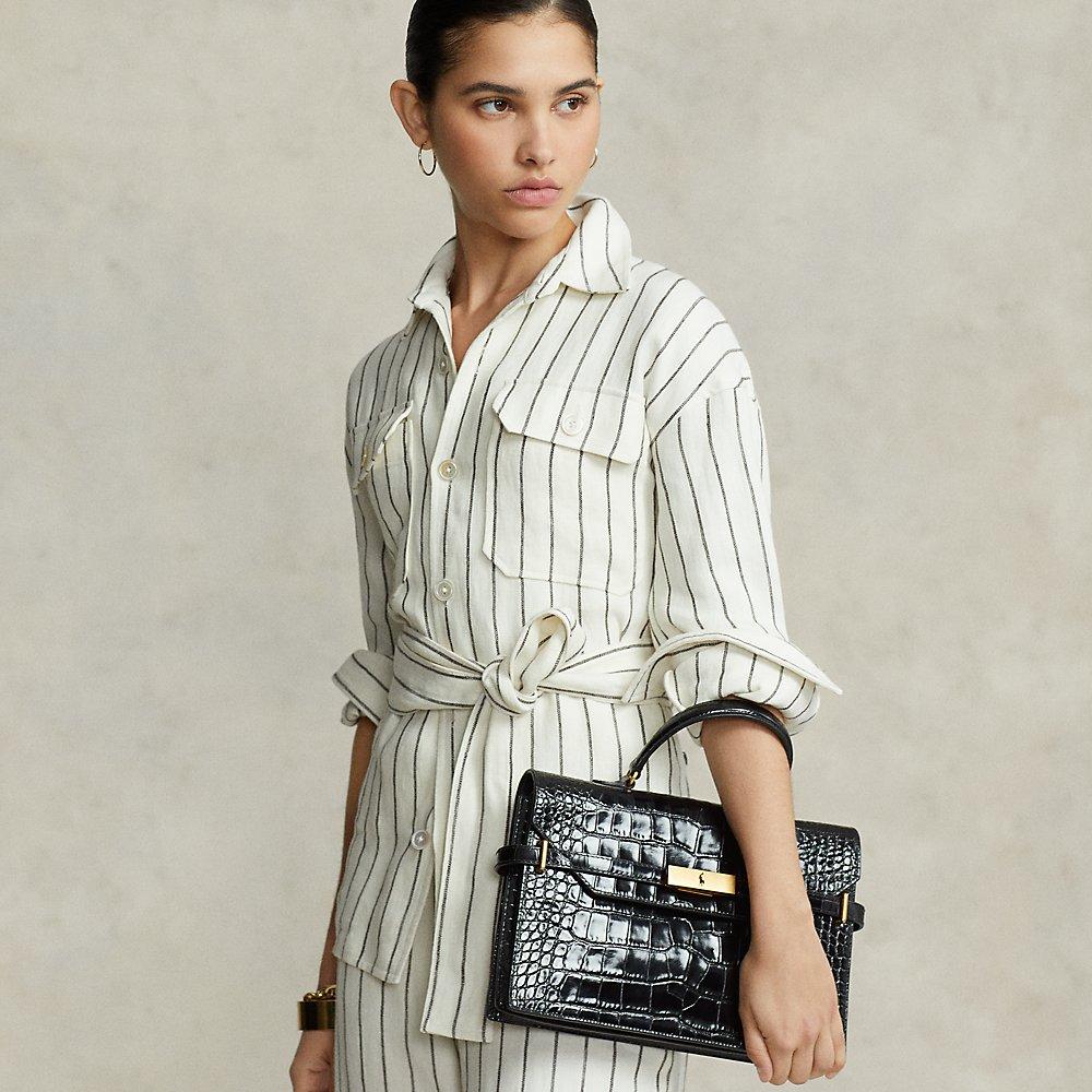 Polo Ralph Lauren Polo Id Crocembossed Leather Satchel in Gray Lyst