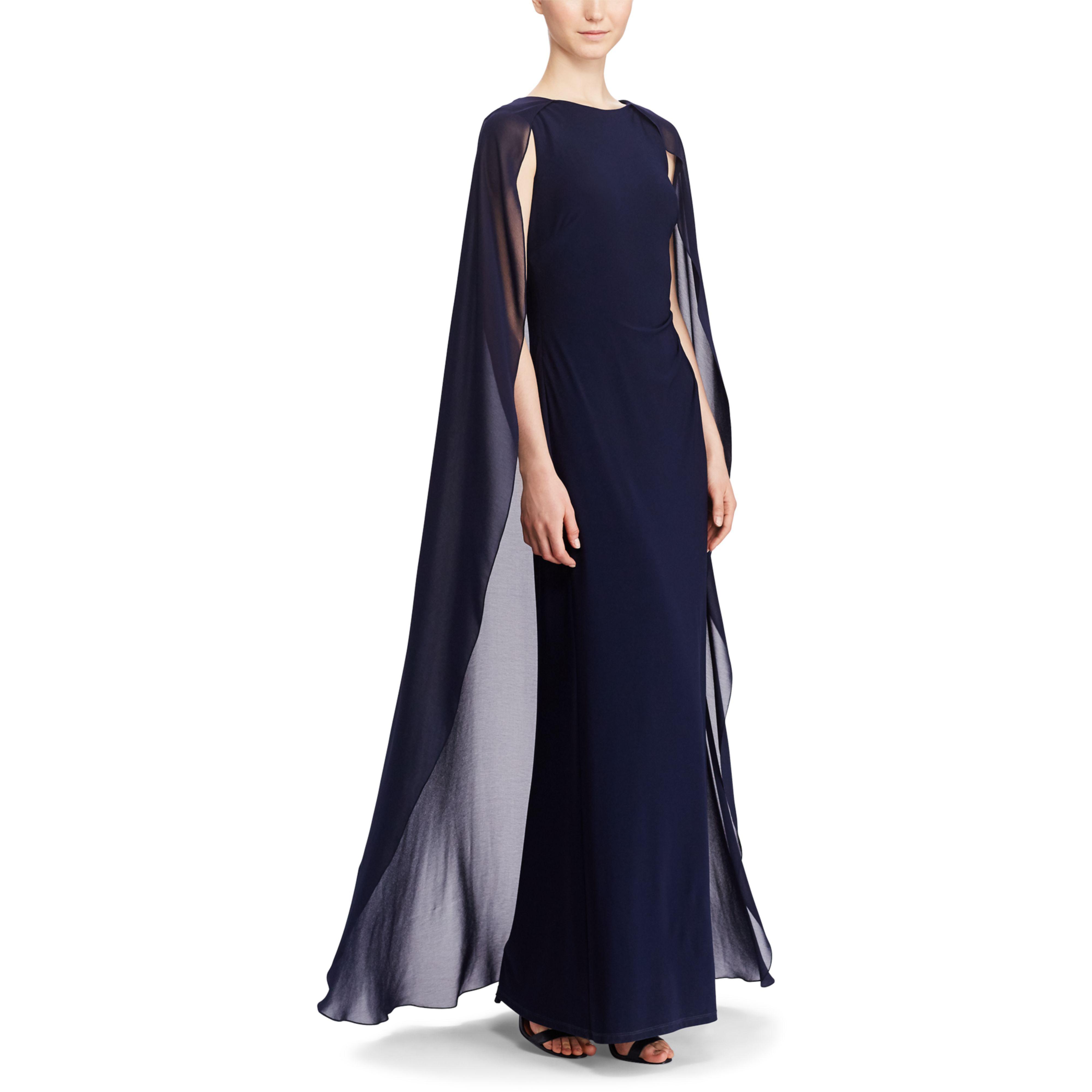 Ralph Lauren Synthetic Georgette-cape Jersey Gown in Blue | Lyst