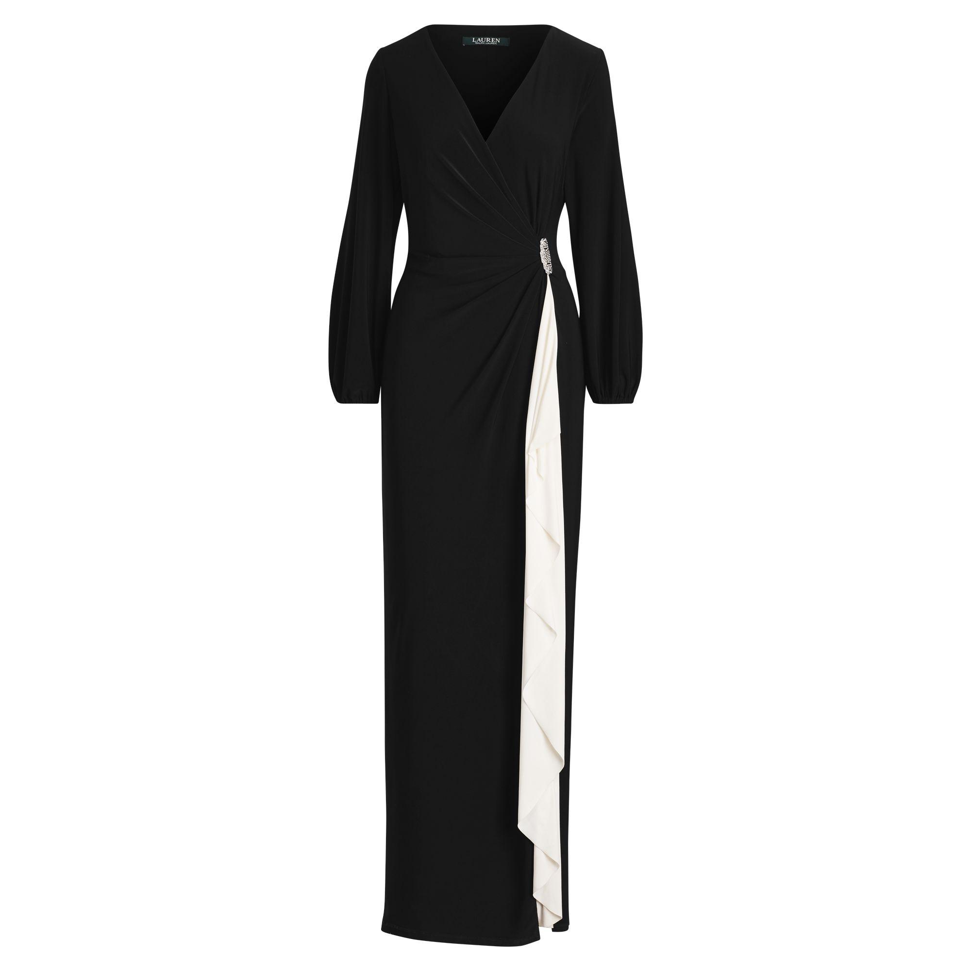 Ralph Lauren Brooch Jersey Gown in Black - Lyst