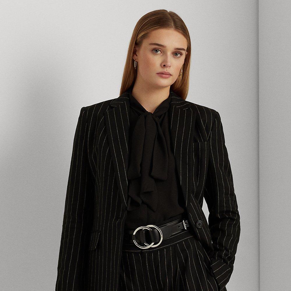 Ralph Lauren Pinstripe Linen-blend Twill Blazer in Black | Lyst