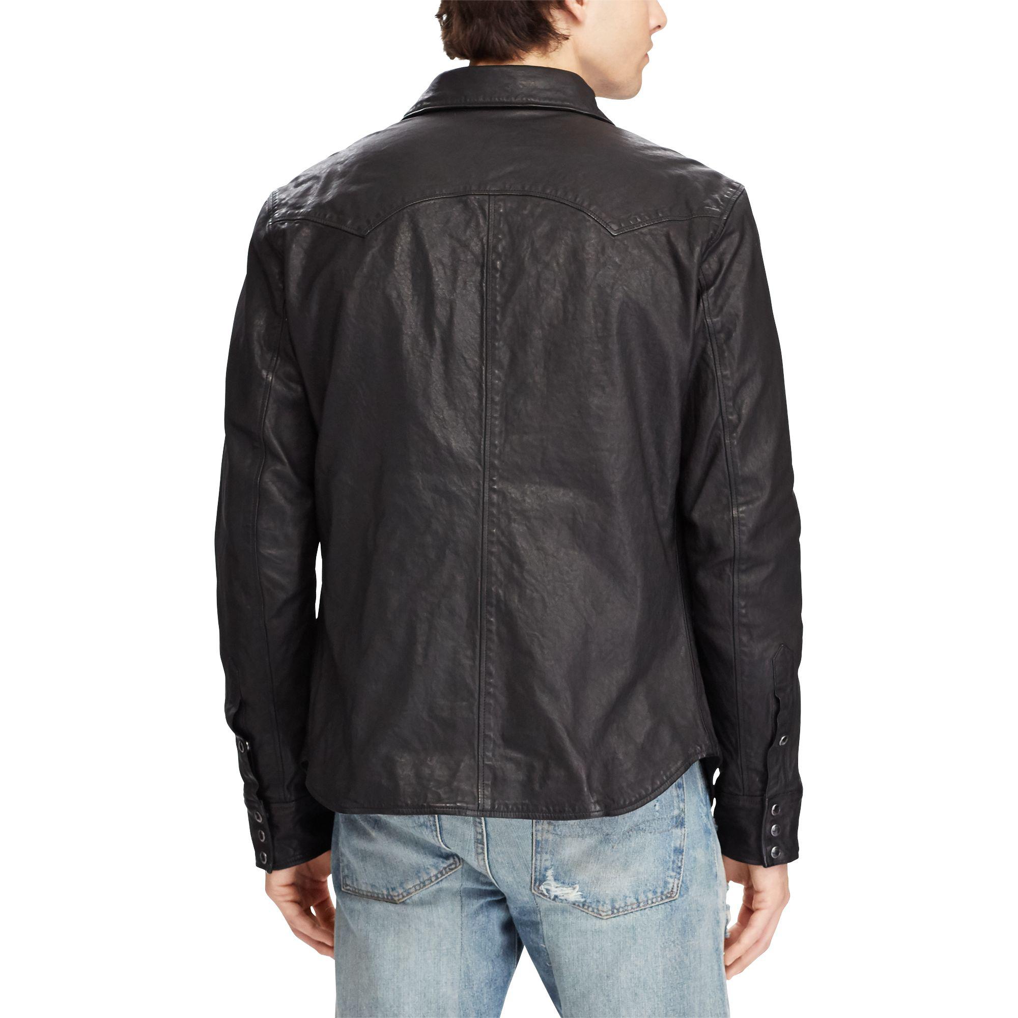Polo Ralph Lauren Leather Western Overshirt in Black for Men | Lyst
