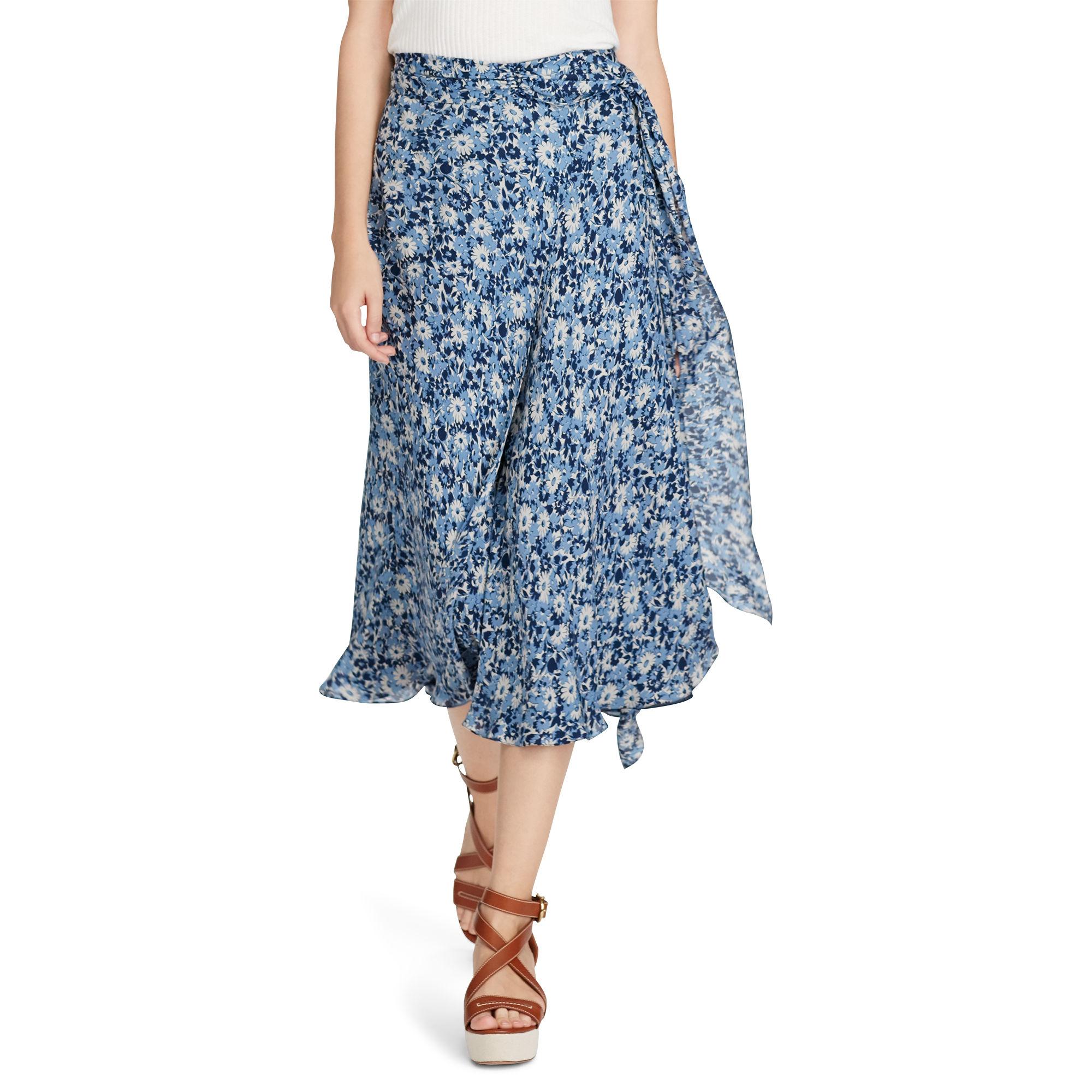 Polo Ralph Lauren Floral Silk A-line Skirt in Blue - Lyst