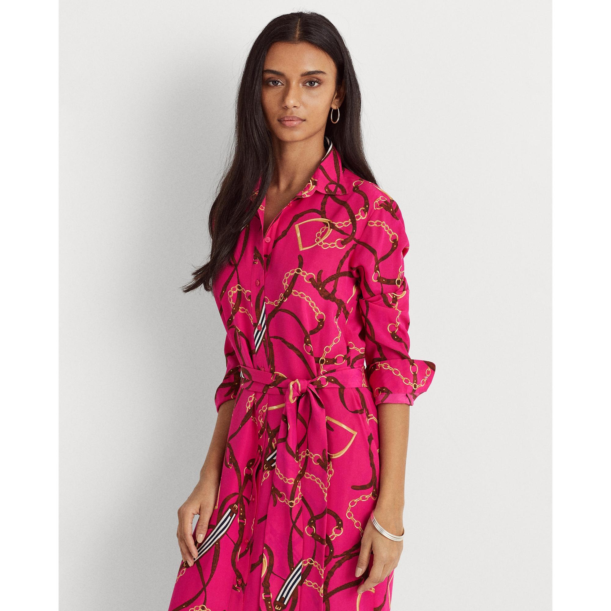 Ralph Lauren Print Belted Silk Shirtdress in Pink