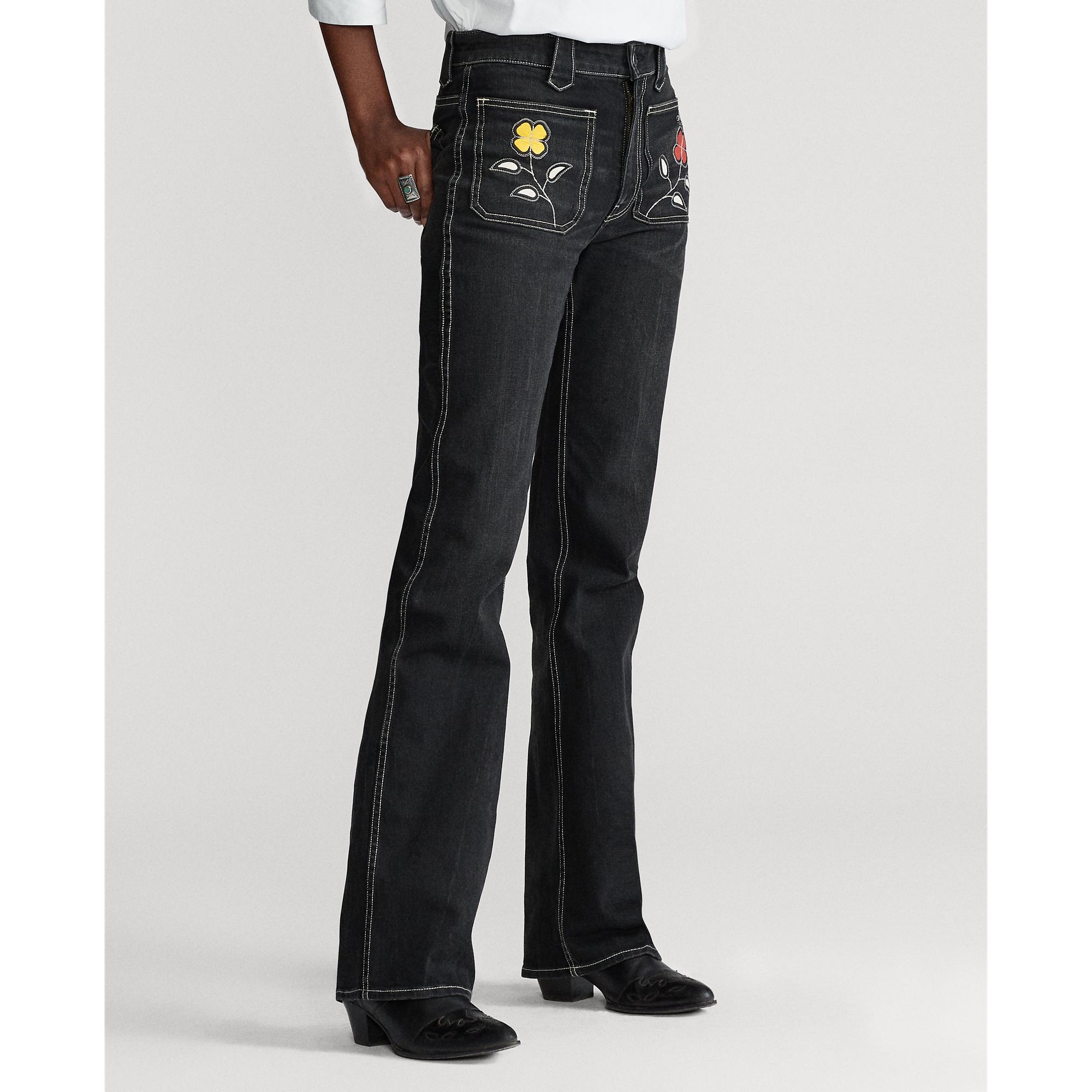Ralph Lauren Leather Jenn Flare Jeans in Black - Lyst