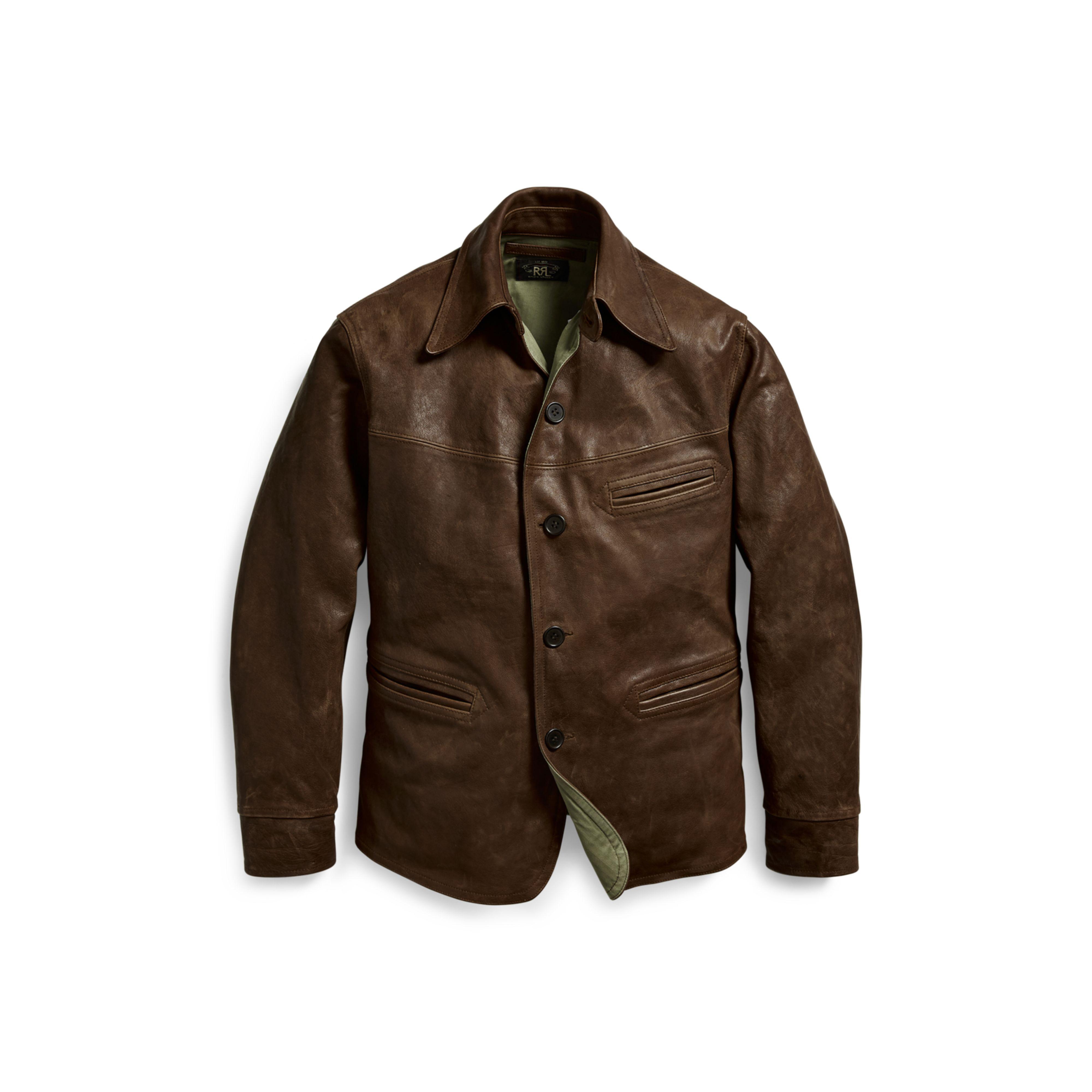 RRL Leather Car Coat in Brown for Men Lyst