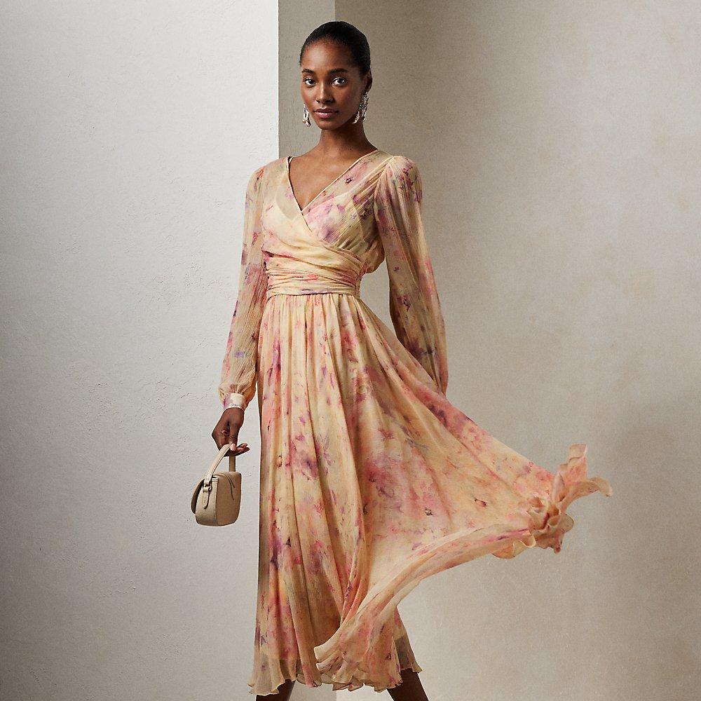 Ralph Lauren Ralph Lauren Skielar Floral Crinkle Chiffon Day Dress in Brown  | Lyst UK