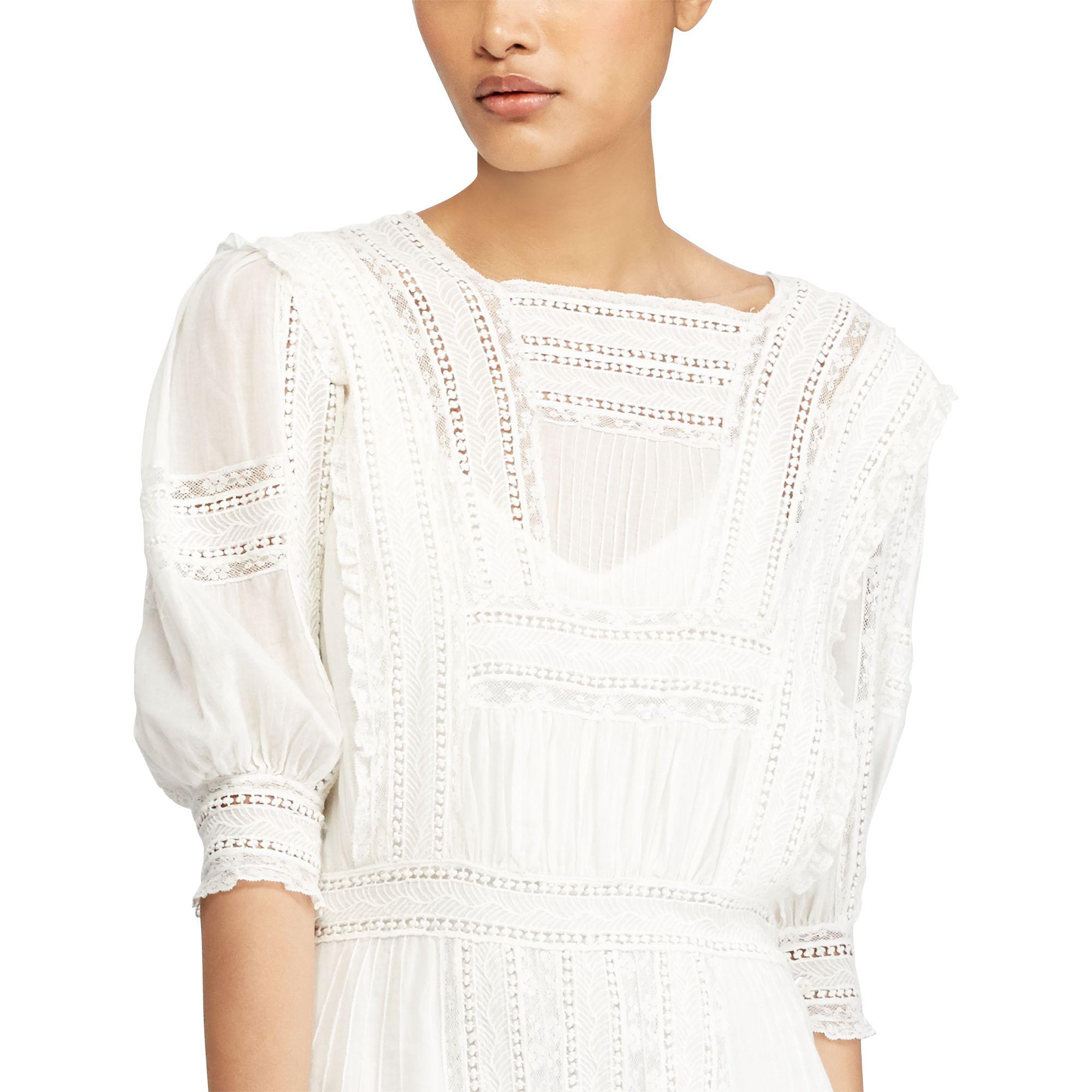 Polo Ralph Lauren Cotton Voile Midi Dress in White | Lyst