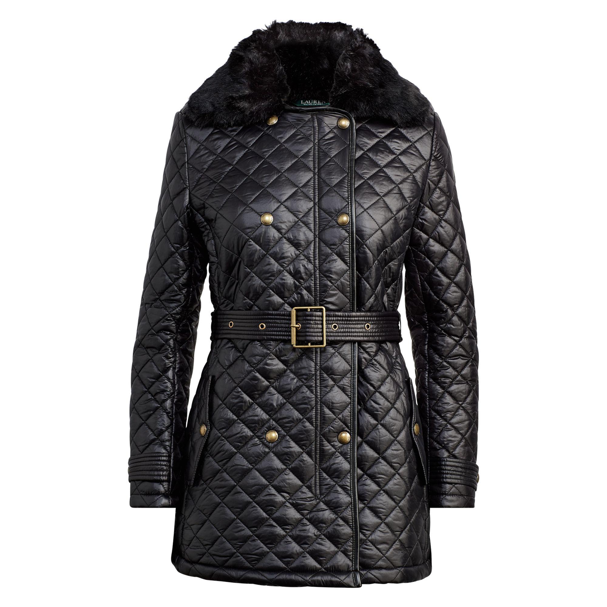 Ralph Lauren Faux Fur Trim Quilted Jacket In Black Lyst