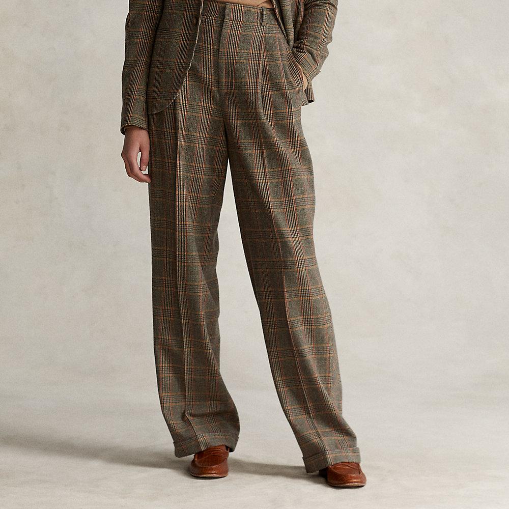 Ralph Lauren Glen Plaid Wide-leg Trouser in Brown | Lyst