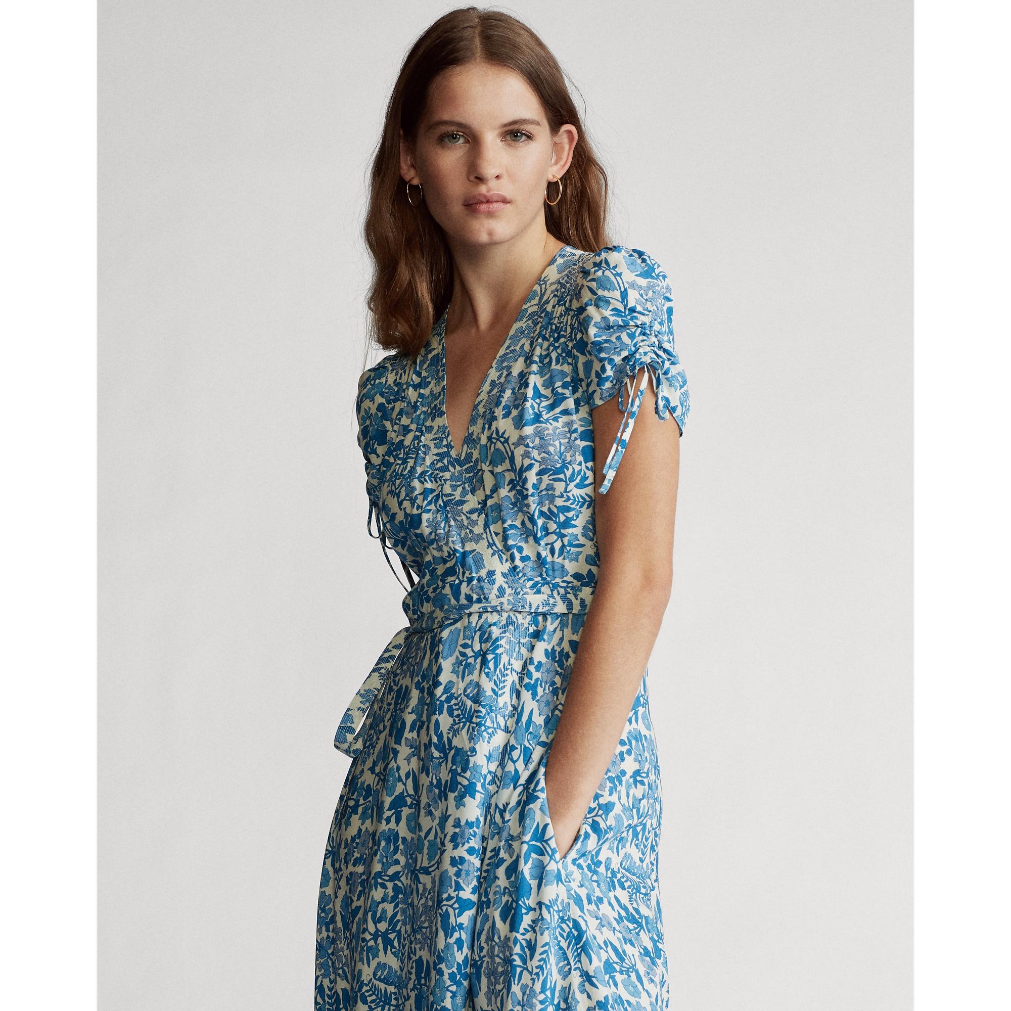 Polo Ralph Lauren Floral Crepe Wrap Dress in Blue | Lyst