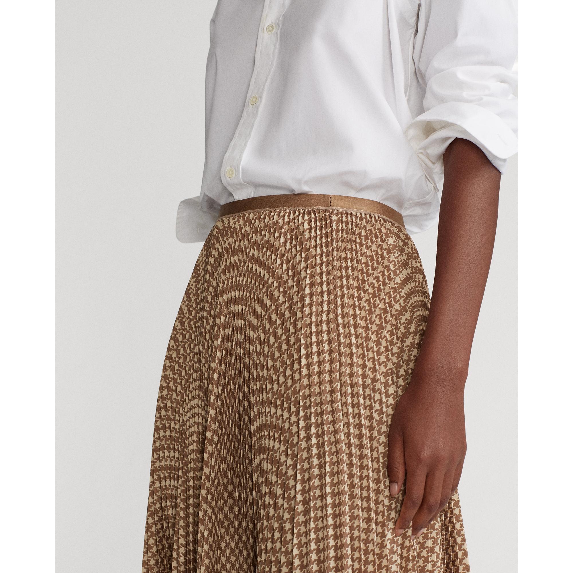 Ralph Lauren Synthetic Houndstooth Pleated Skirt in Brown/Tan 